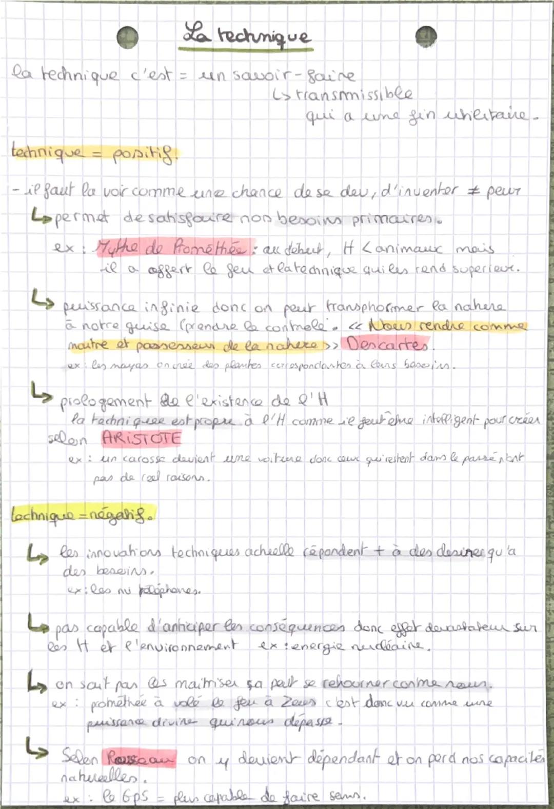 # La technique

la technique c'est = un savoir-faire

 transmissible
qui a une fin whlitaire.

technique = positig.

- il faut la voir comme