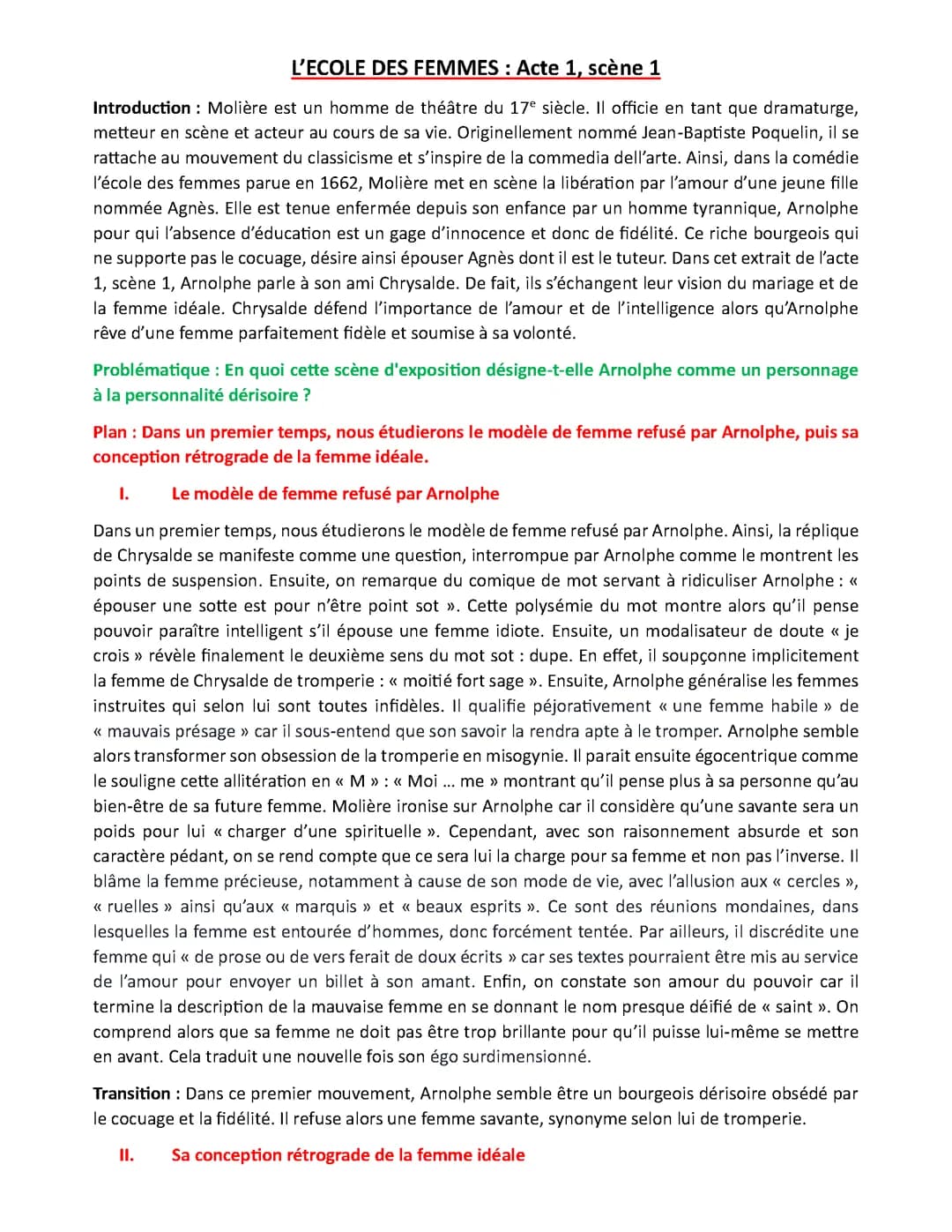 Analyse linéaire, L'ECOLE DES FEMMES, Acte 1, scène 1