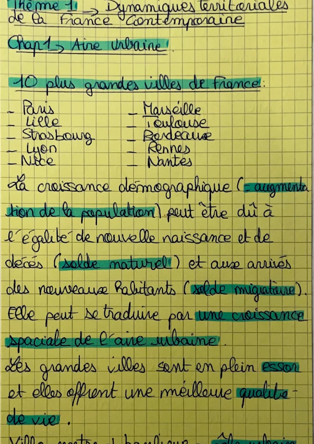 Leeme 15 Dynamiques territoris
la
Chap 1 Aire urbaine
10 plus grandes villes de France:
Paris
Lille
Strasbourg
Marseille
Toulouse
Bordeause

