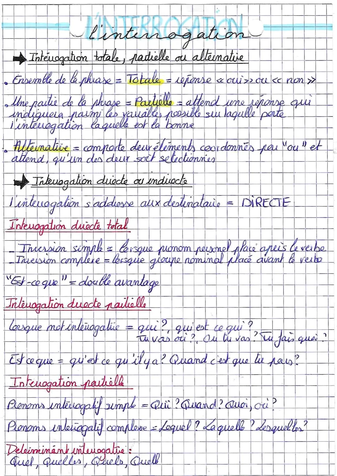 to
linterrogation
Intérogation totale, partielle ou alternative
Ensemble de la phrase = Totale = repense « oui >> ou << non »
Une partie de 