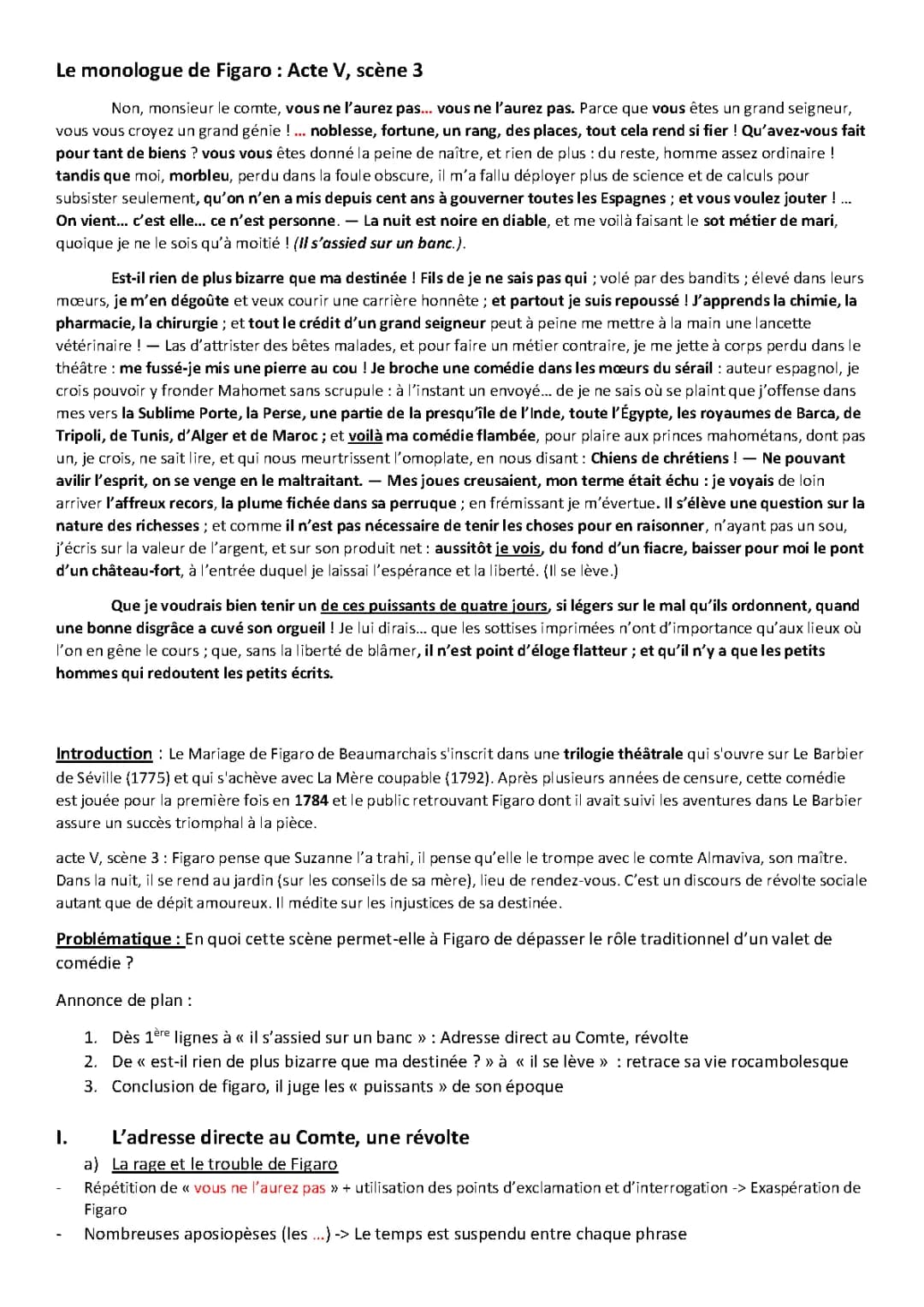 Analyse du Monologue de Figaro et Thèmes du Mariage de Figaro