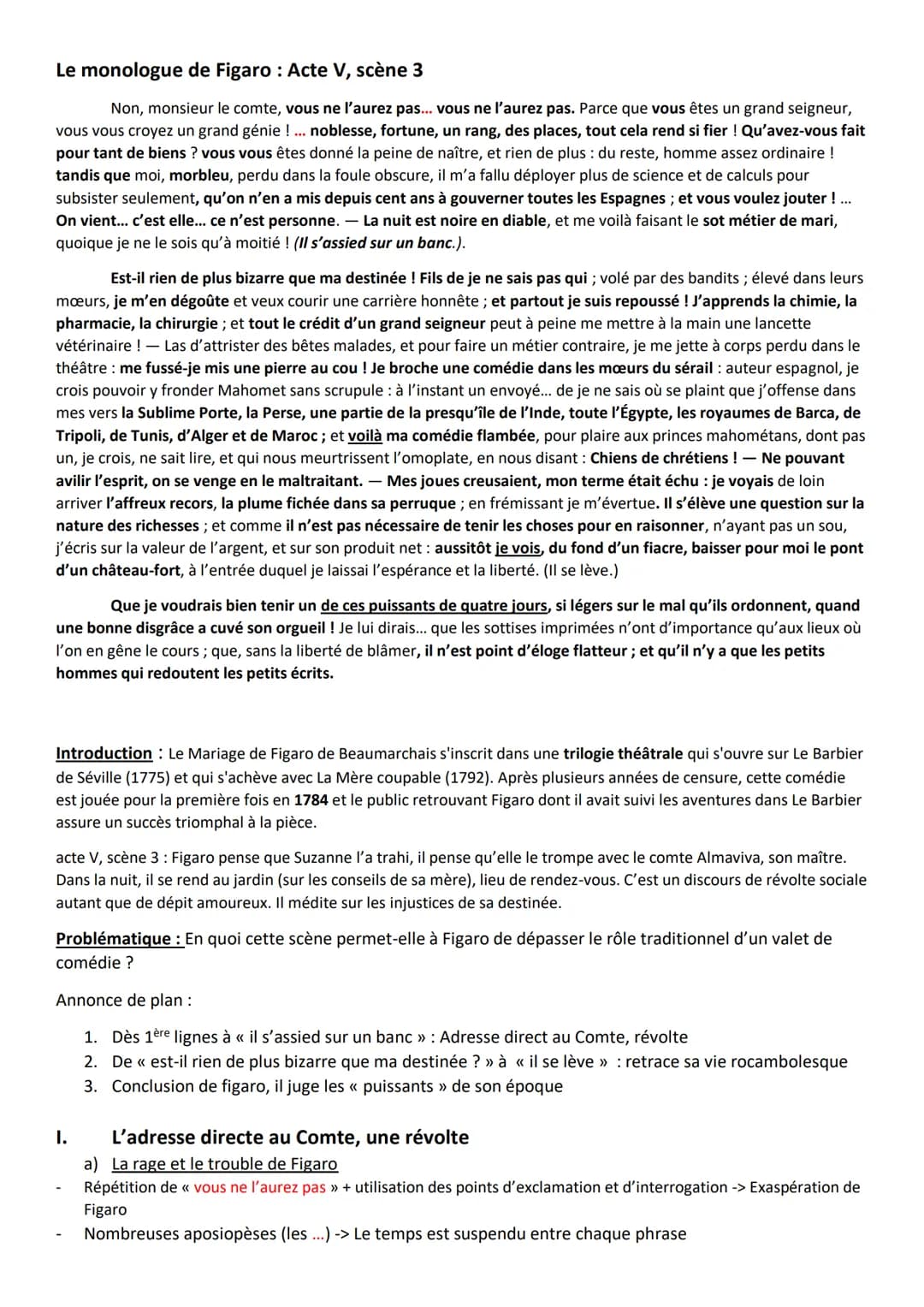 Le monologue de Figaro : Acte V, scène 3
Non, monsieur le comte, vous ne l'aurez pas... vous ne l'aurez pas. Parce que vous êtes un grand se