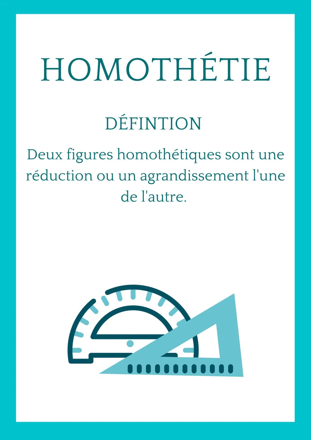 HOMOTHÉTIE
DÉFINTION
Deux figures homothétiques sont une
réduction ou un agrandissement l'une
de l'autre. HOMOTHÉTIE
DE RAPPORT POSITIF
M' e