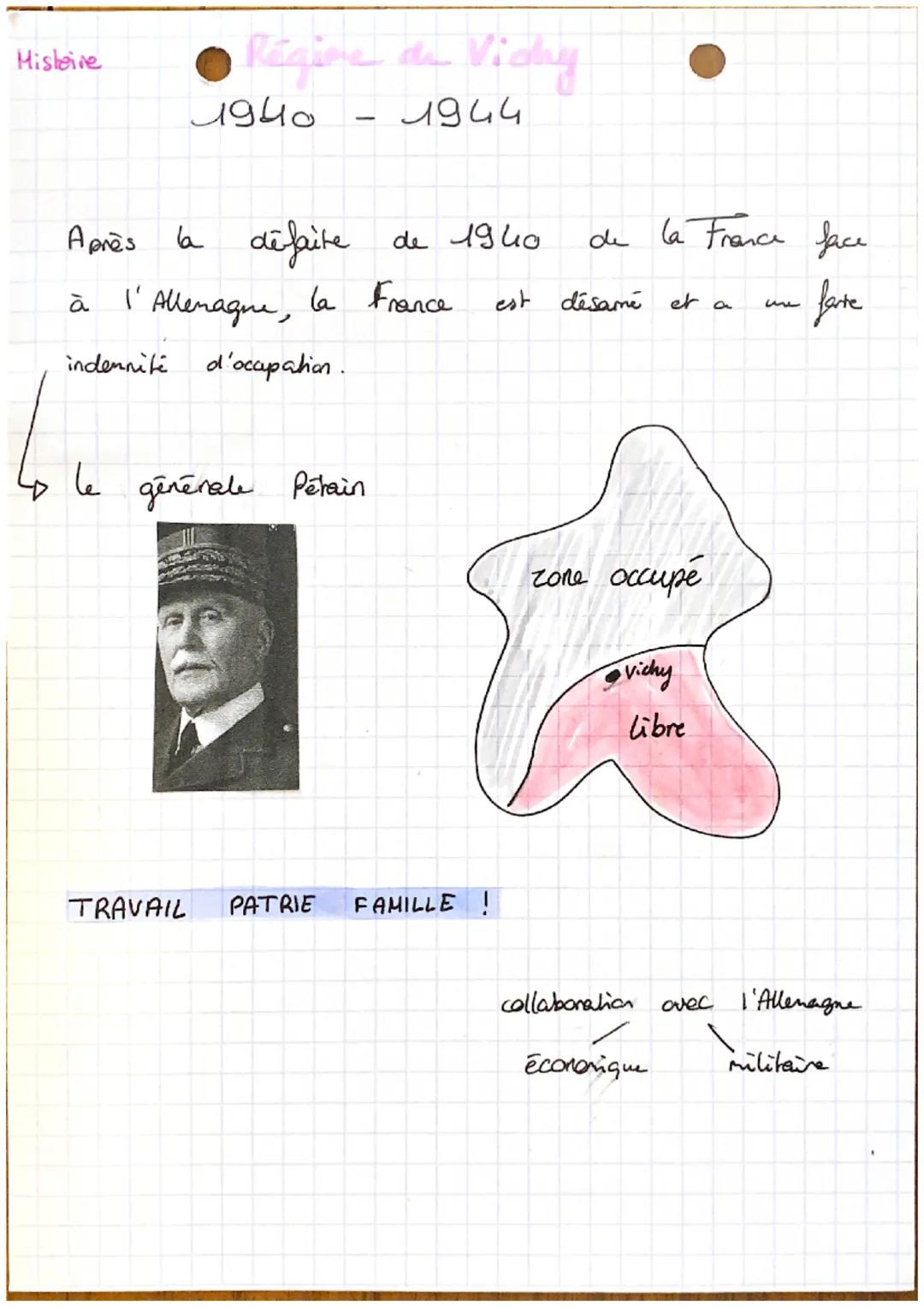 Histoire

•Régime de Vichy
1940 - 1944

Après la défaite de 1940 de la France face
à I' Allemagne, la France est désamé et a un fate
indenni
