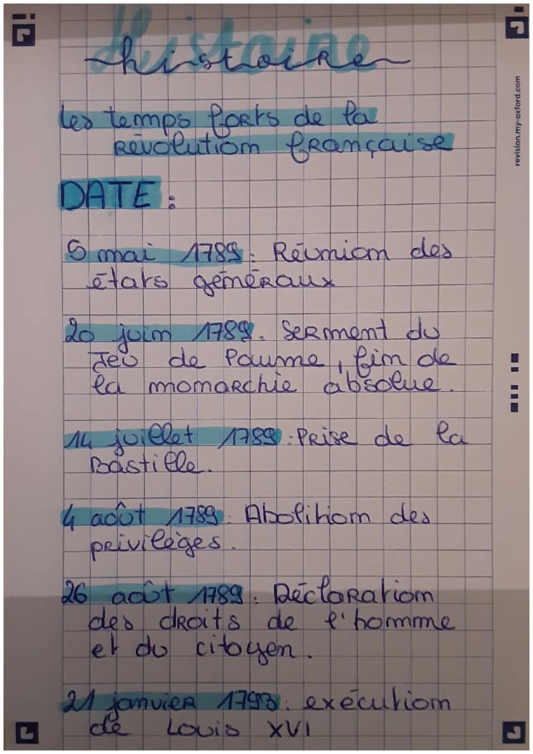 ic
histoire
les temps forts de la
Revolution française
DATE:
5
mai 1789 Reunion des
étars généraux
20 join 1789. Serment du
Jeu de Powme, fi