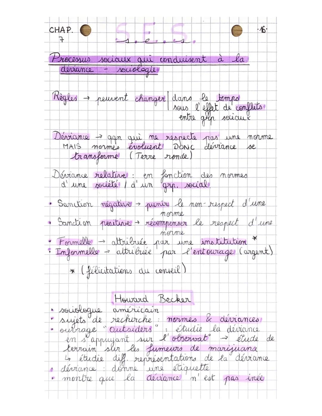 CHAP.
7
Processus sociaux qui conduisent à la
deviance
sociologie
?
Règles peuvent changer dans le temps
e
Déviance → gan qui ne respecte.
M