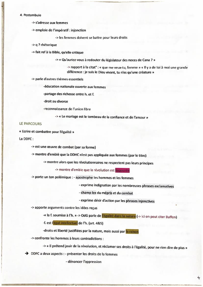 CEuvre : La Déclaration des droits de la femme et de la citoyenne, Olympe de Gouge, 1791
Parcours : Ecrire et combattre pour l'égalité
BAC D