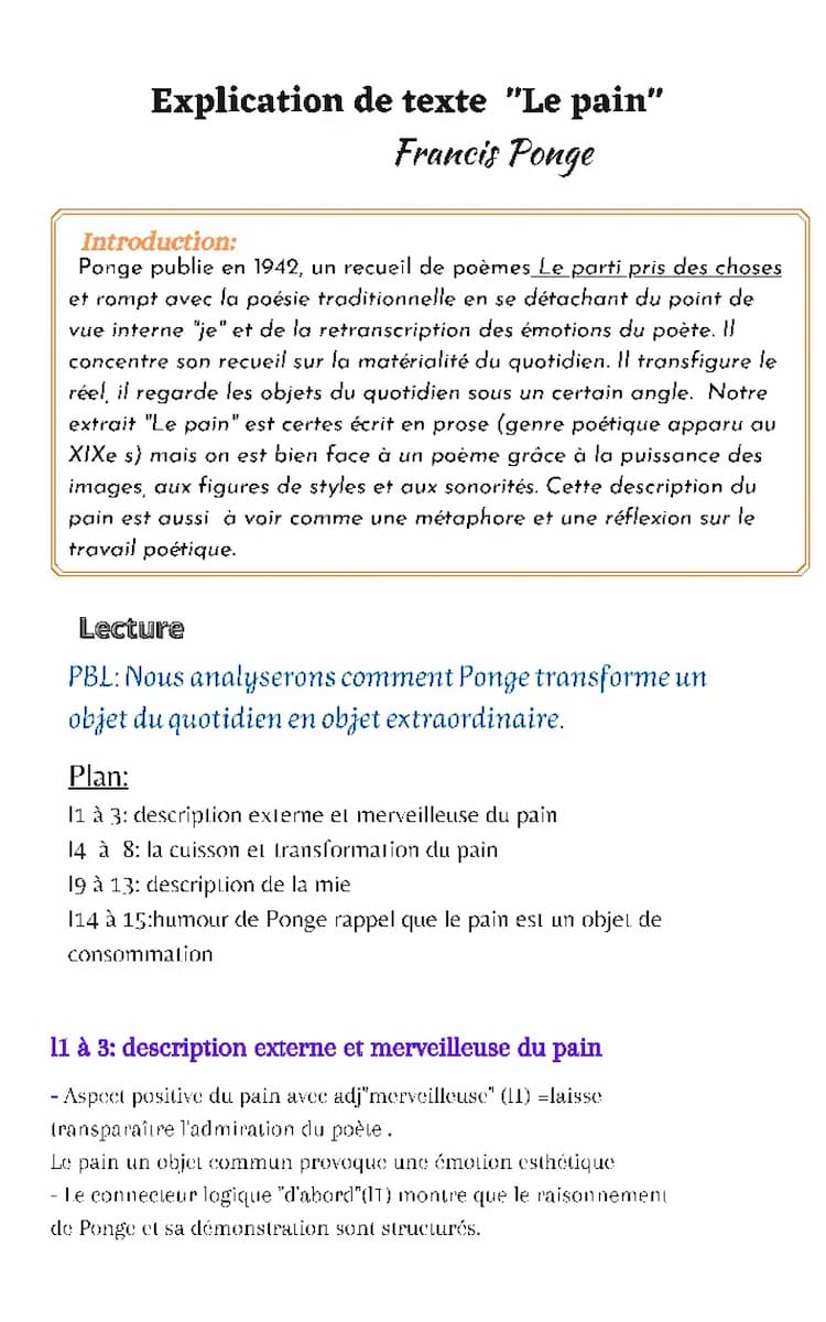 Know Analyse littéraire : le parti pris des choses de Francis Ponge (le pain) thumbnail
