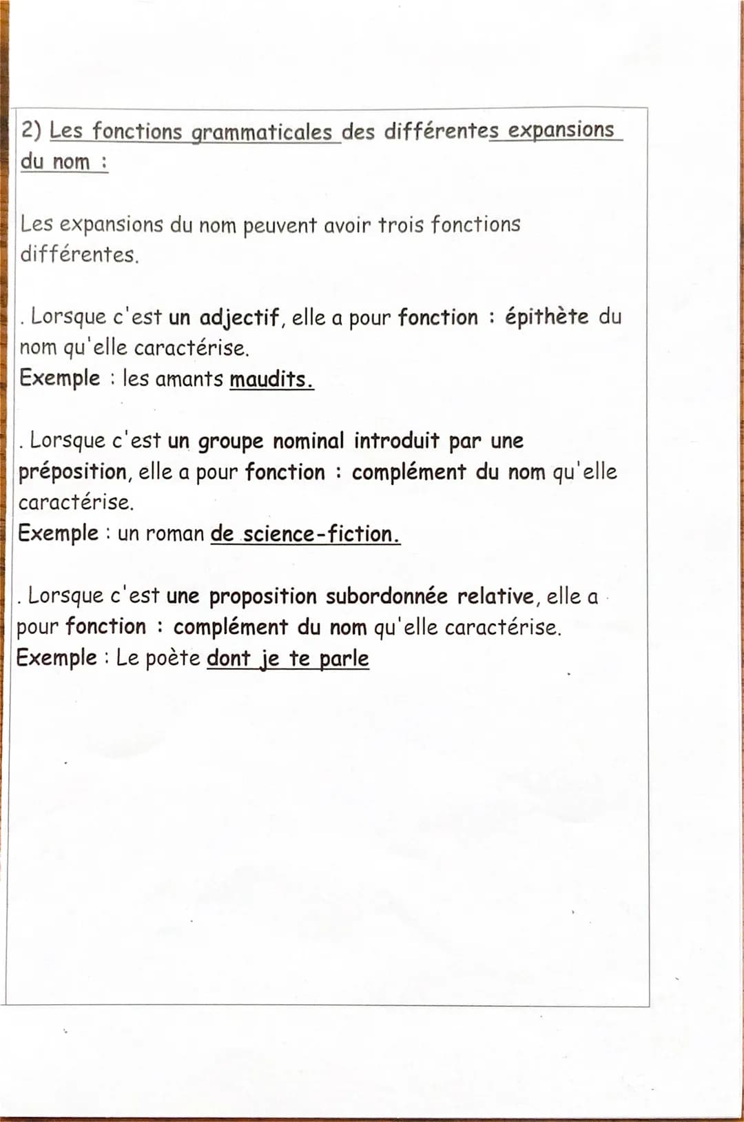 FICHE N°12 LES EXPANSIONS DU NOM
:
1) Les classes grammaticales des différentes expansions du
nom.
«
Il existe trois types d'expansions du n