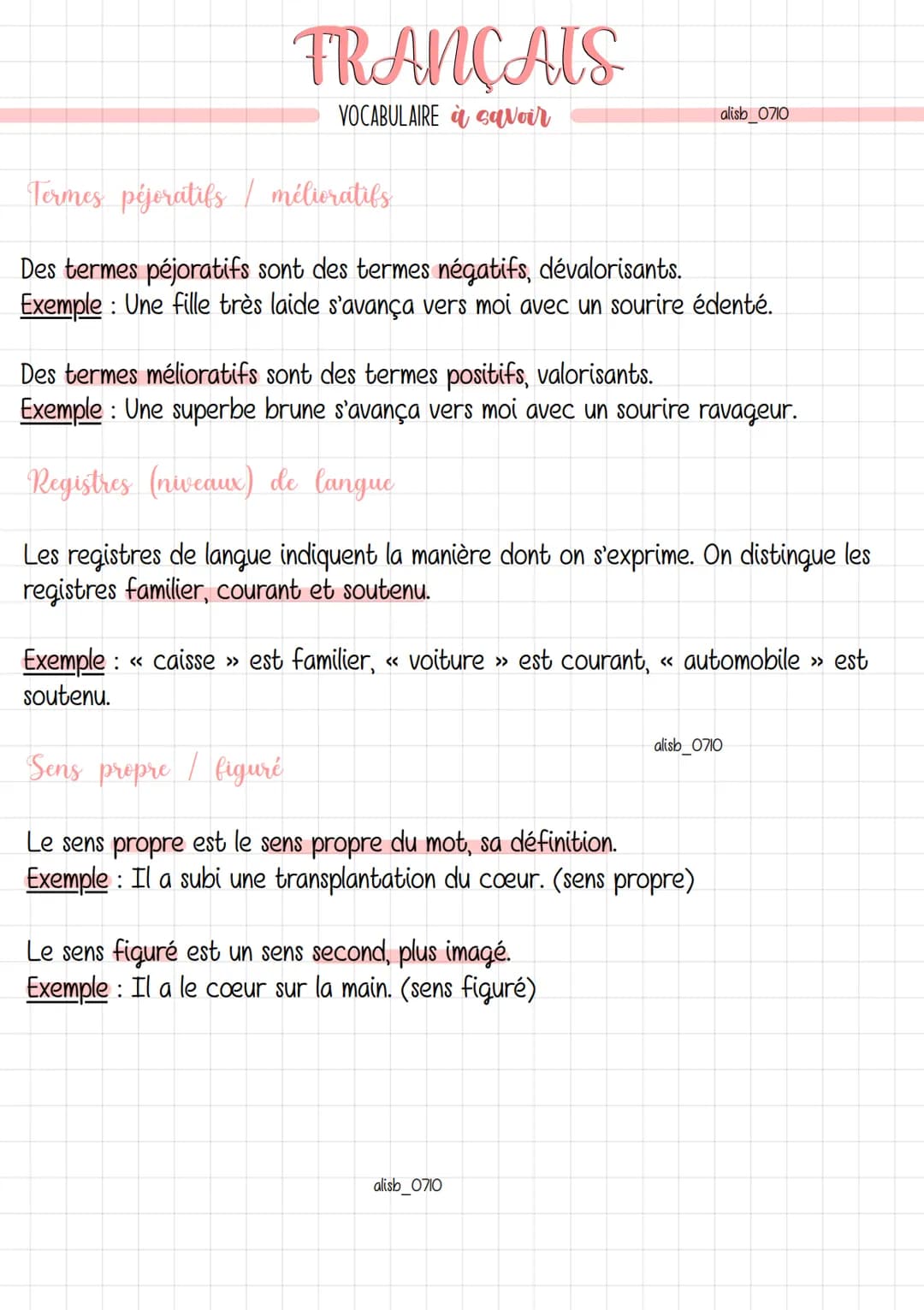 FRANÇAIS
VOCABULAIRE à savoir
Champ lexical
Un champ lexical est un groupe de mots qui se rapporte à une même idée, un
même domaine. Il peut