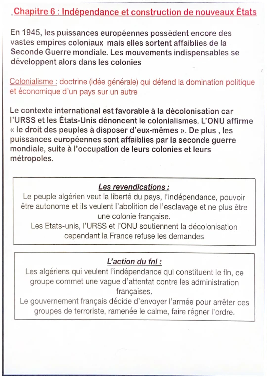 Chapitre 6: Indépendance et construction de nouveaux États
En 1945, les puissances européennes possèdent encore des
vastes empires coloniaux