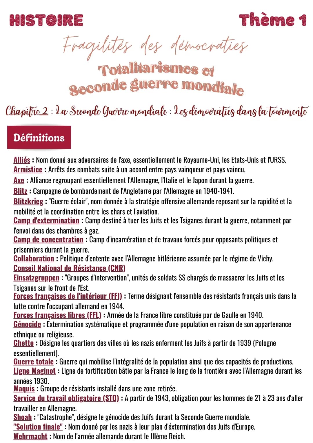 Histoire : La Seconde Guerre mondiale : Les démocratie dans la tourmente 