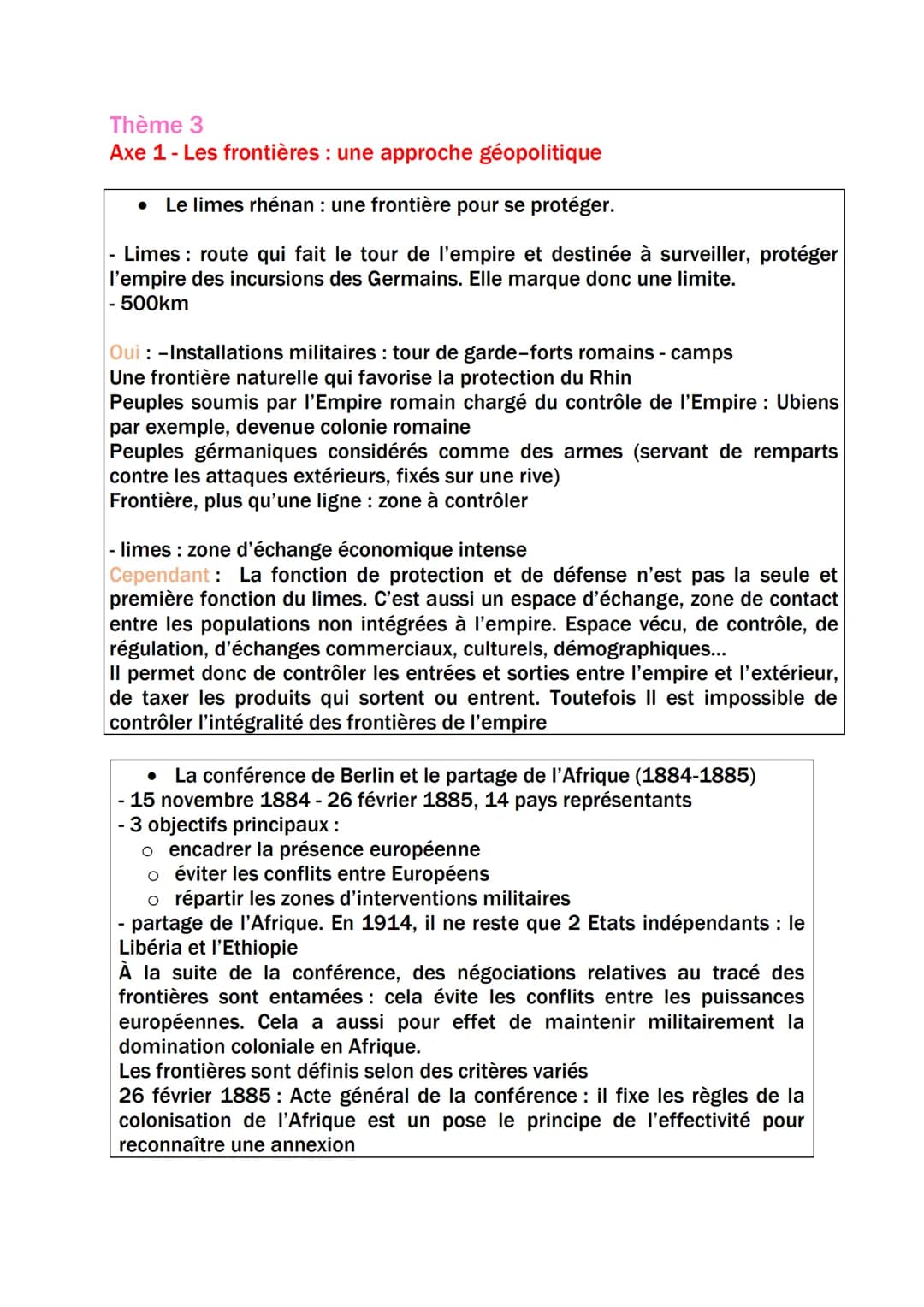 Thème 3
Axe 1- Les frontières : une approche géopolitique
●
Le limes rhénan : une frontière pour se protéger.
- Limes: route qui fait le tou