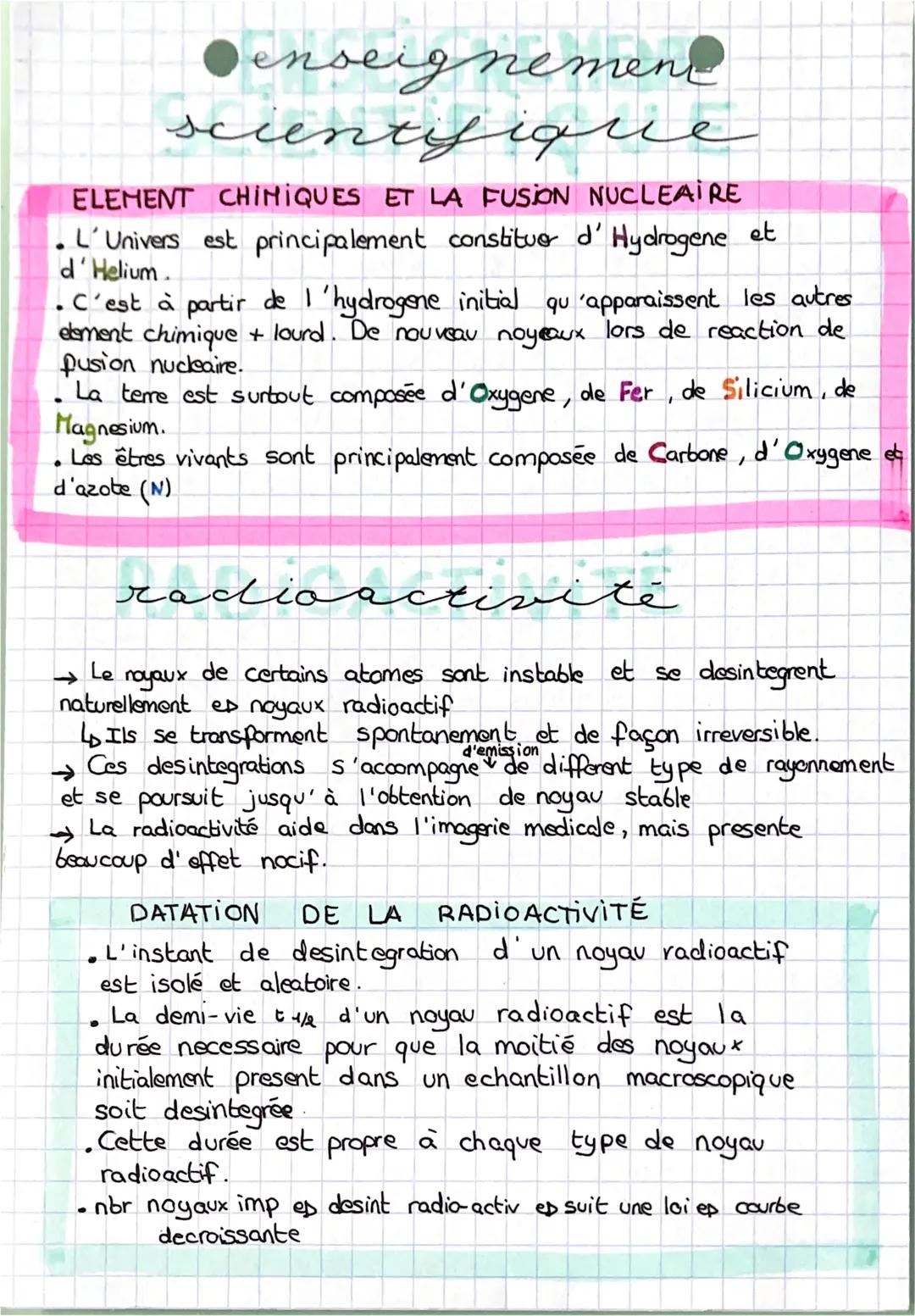 # enseignement
scientifique

ELEMENT CHIMIQUES ET LA FUSION NUCLEAIRE
. L'Univers est principalement constituer d' Hydrogene et
d'Helium.
. 