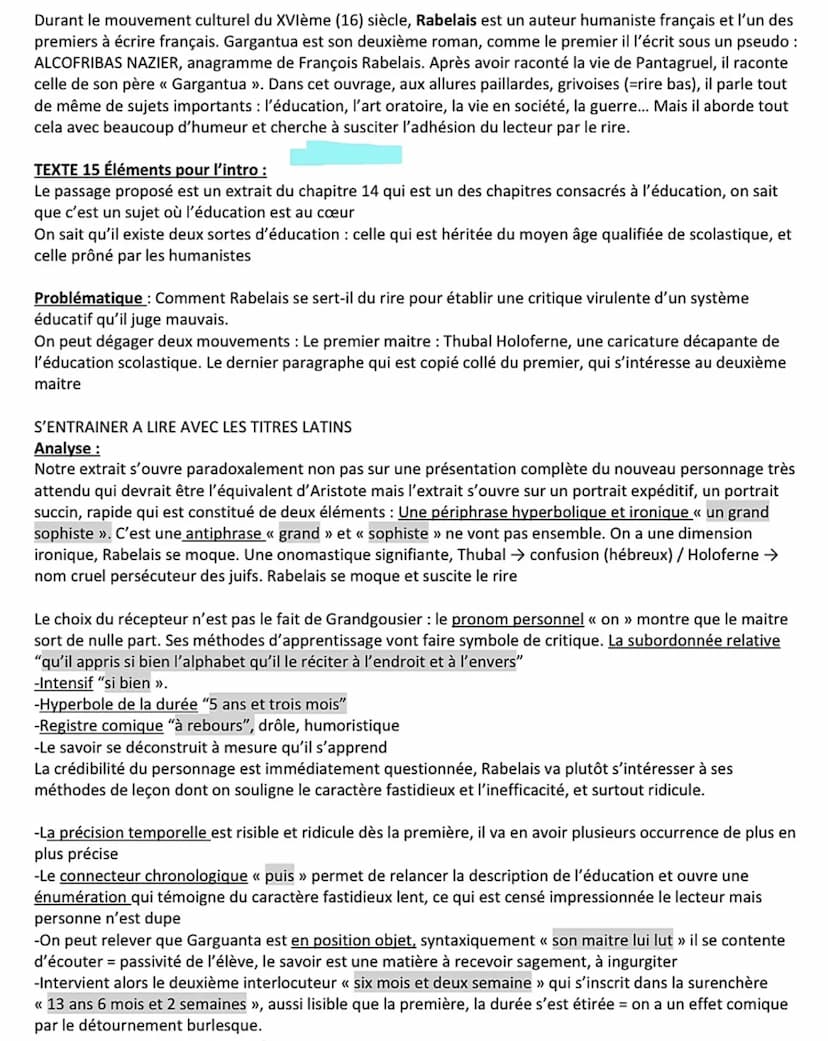 SEQUENCE IV
La littérature d'idées du XVIème au XVIIIème siècle
Rabelais / Rire et savoir
Explication linéaire n°2 de l'oeuvre complète n°4
