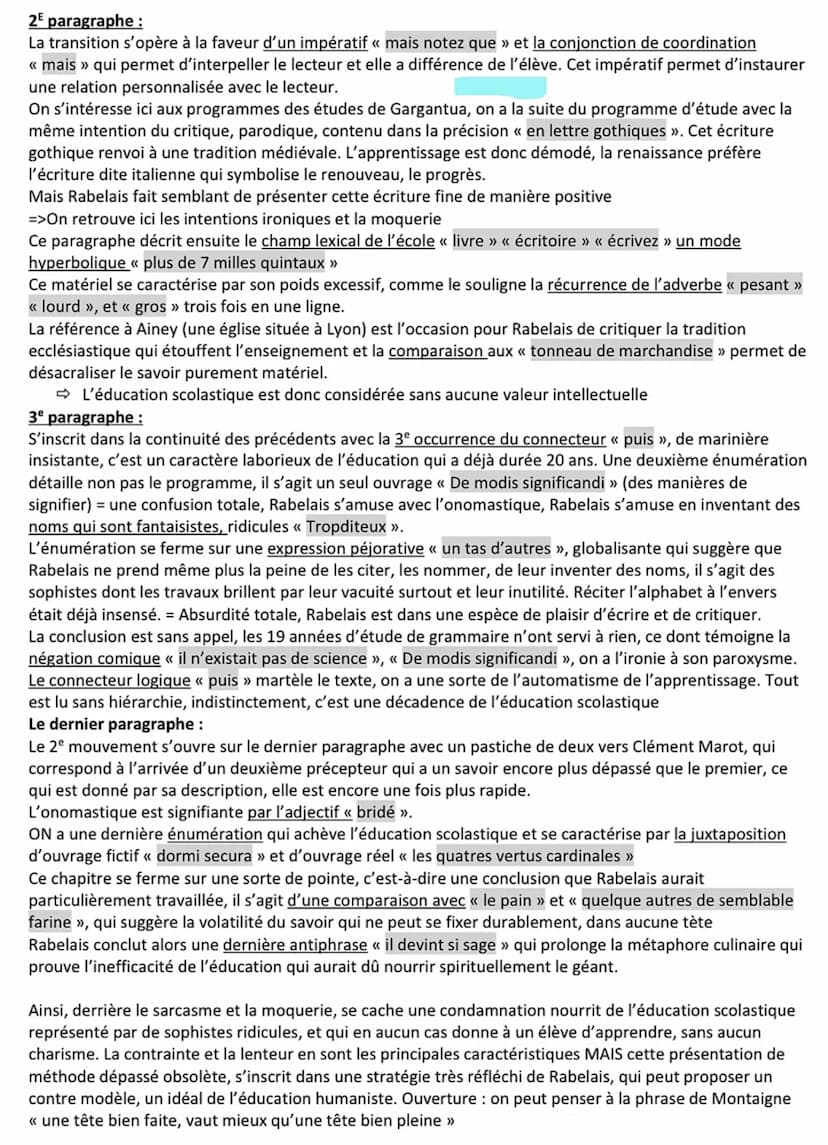 SEQUENCE IV
La littérature d'idées du XVIème au XVIIIème siècle
Rabelais / Rire et savoir
Explication linéaire n°2 de l'oeuvre complète n°4
