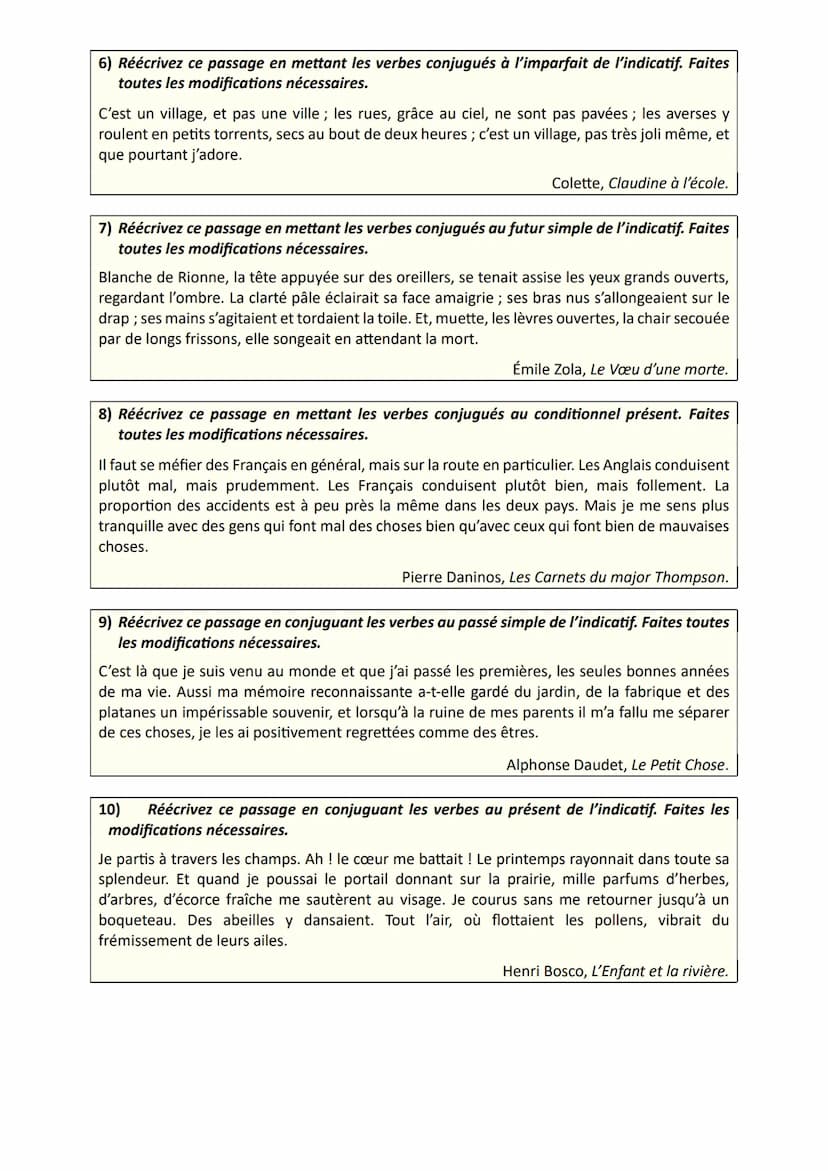 ★ Objectif brevet
Réécriture changement de temps verbal
Exercices et corrigés
Exercices
1) Réécrivez ce passage en transposant à l'imparfait
