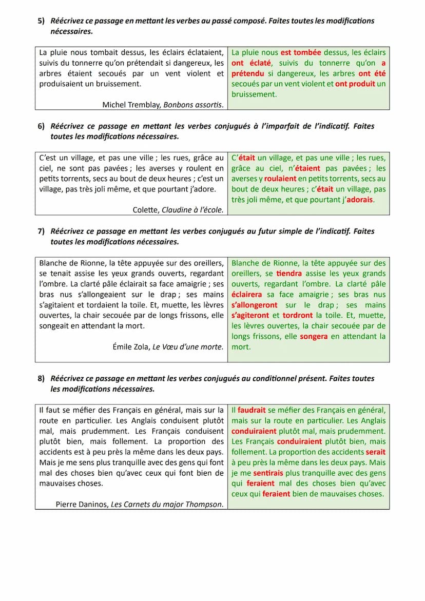 ★ Objectif brevet
Réécriture changement de temps verbal
Exercices et corrigés
Exercices
1) Réécrivez ce passage en transposant à l'imparfait