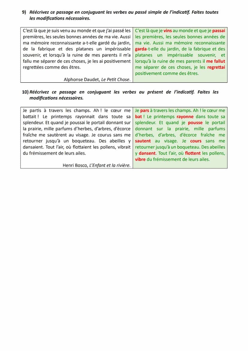 ★ Objectif brevet
Réécriture changement de temps verbal
Exercices et corrigés
Exercices
1) Réécrivez ce passage en transposant à l'imparfait