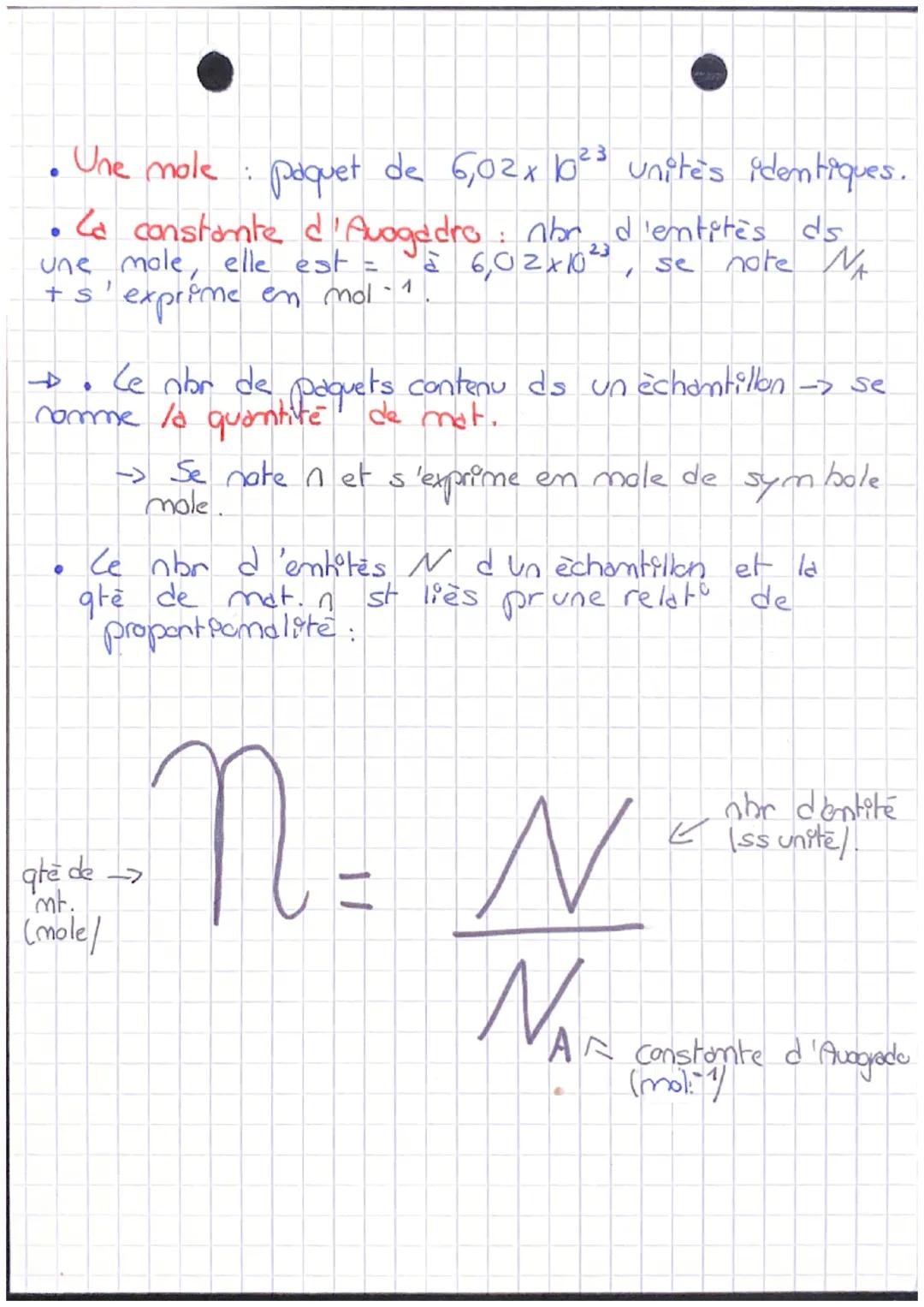 Physique.
II. La mole, unité du monde macroscopique.
Quantité de mat.
Za masse d'une molecule est égale à la somme
des masses des atomes que