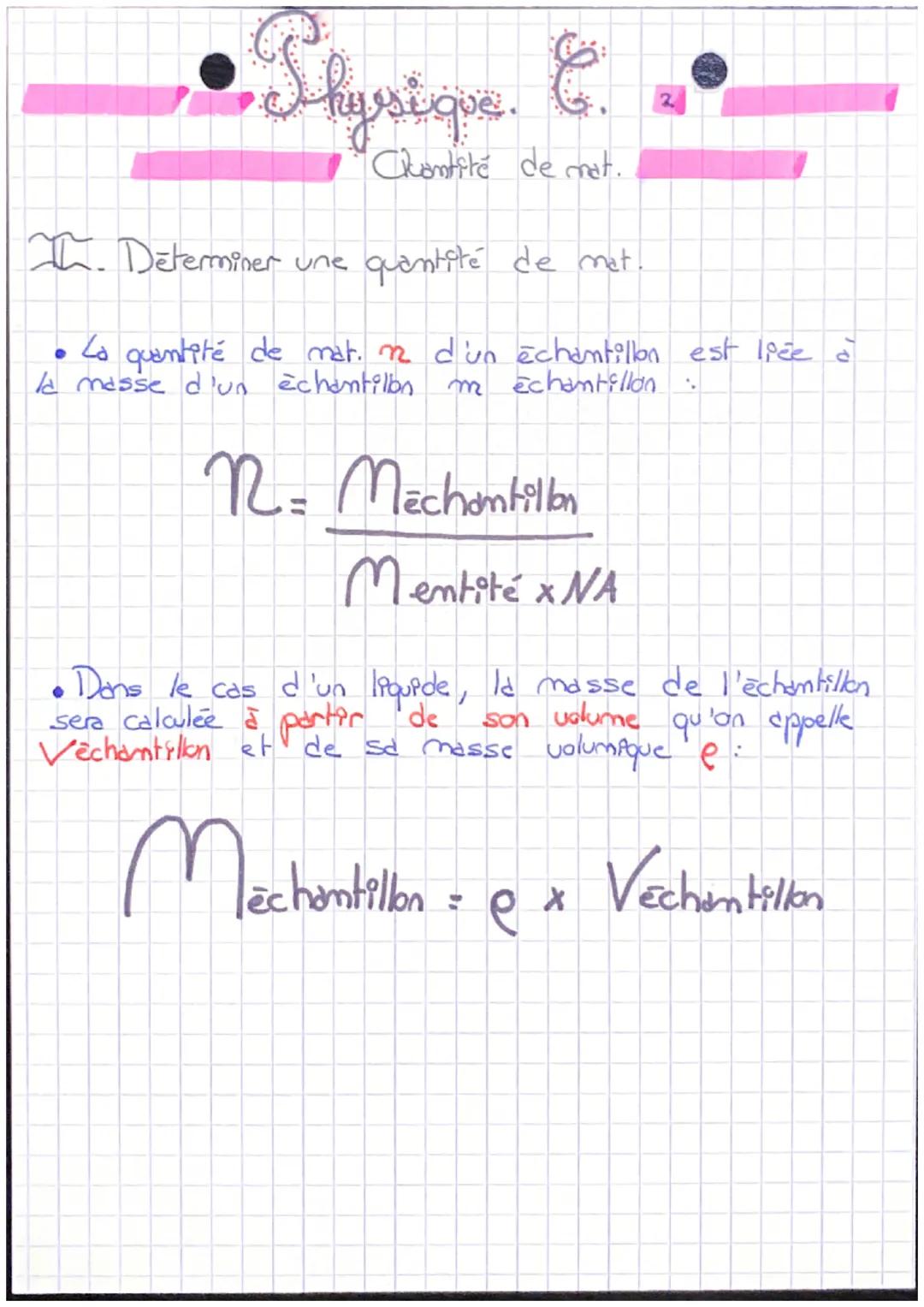 Physique.
II. La mole, unité du monde macroscopique.
Quantité de mat.
Za masse d'une molecule est égale à la somme
des masses des atomes que