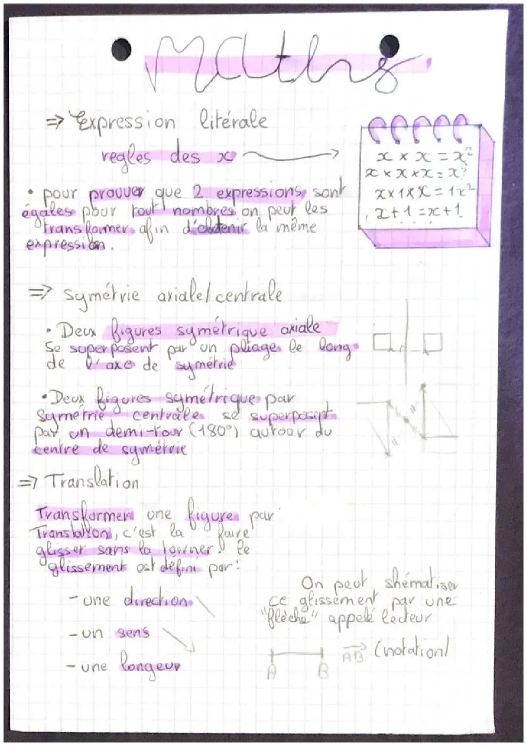 Expression Littérale et Symétrie Axiale pour les 4ème et 5ème : Exercices Corrigés