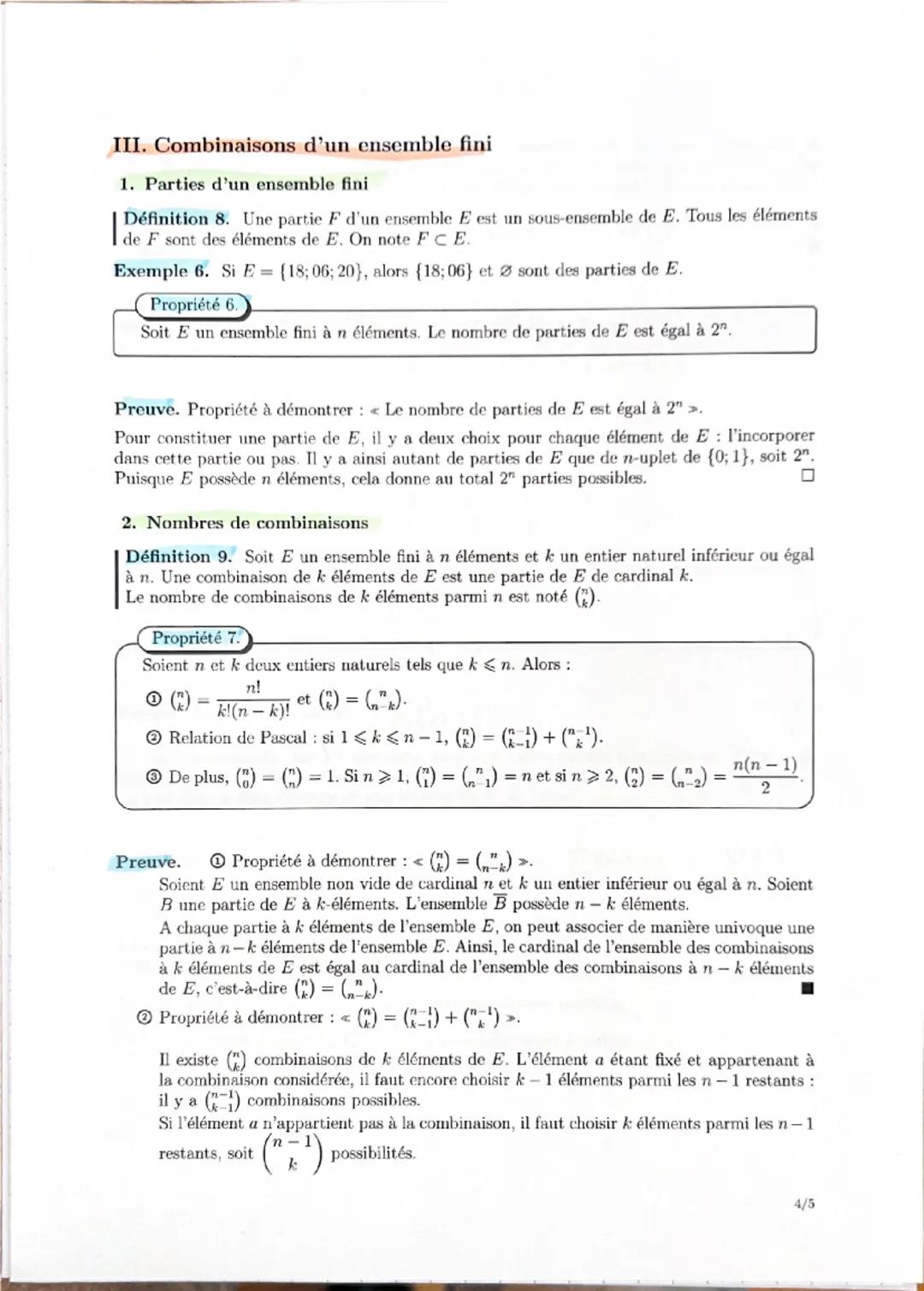 CHAPITRE 2 : DÉNOMBREMENT ET COMBINATOIRE 
Teminale: spécialité, 2020-2021, A. Elfanni
I. Cardinal d'ensemble
1. Réunion disjointe
Définitio