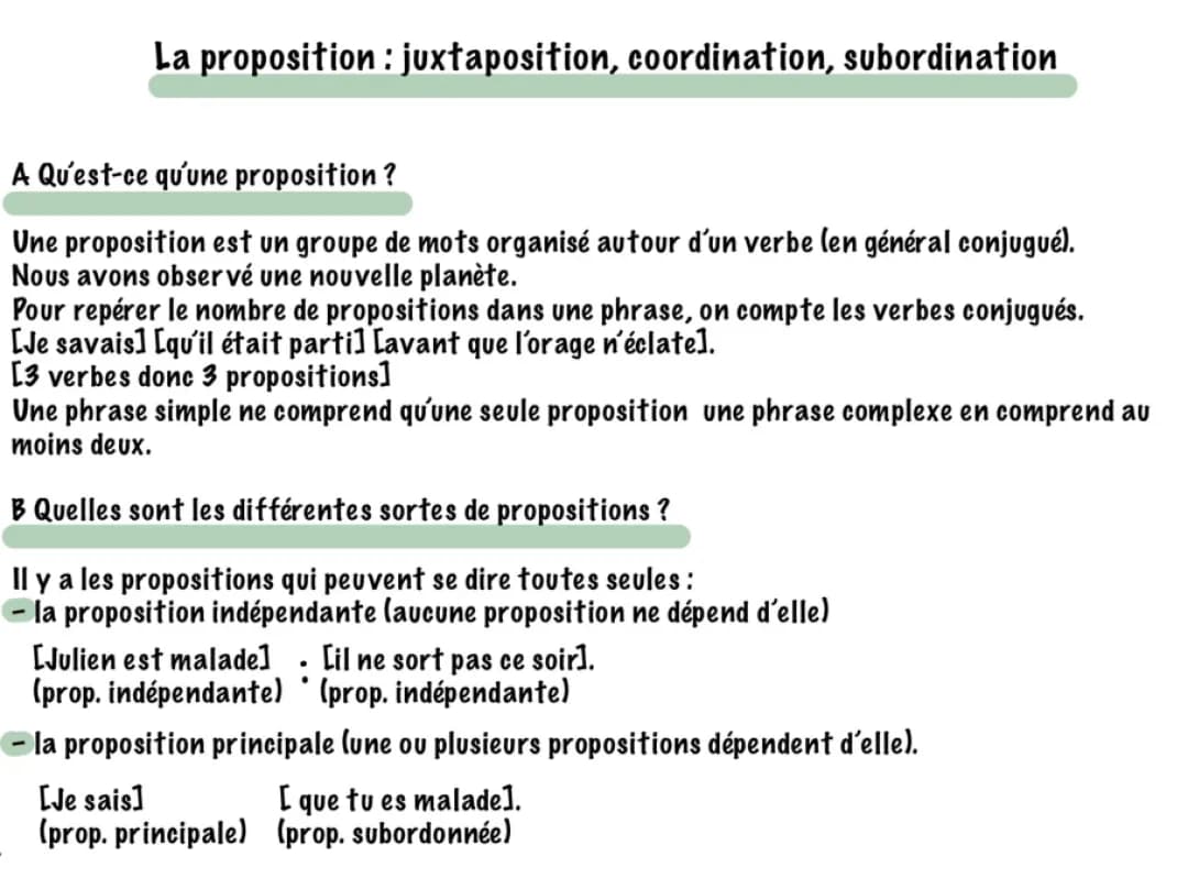 La proposition : juxtaposition, coordination, subordination