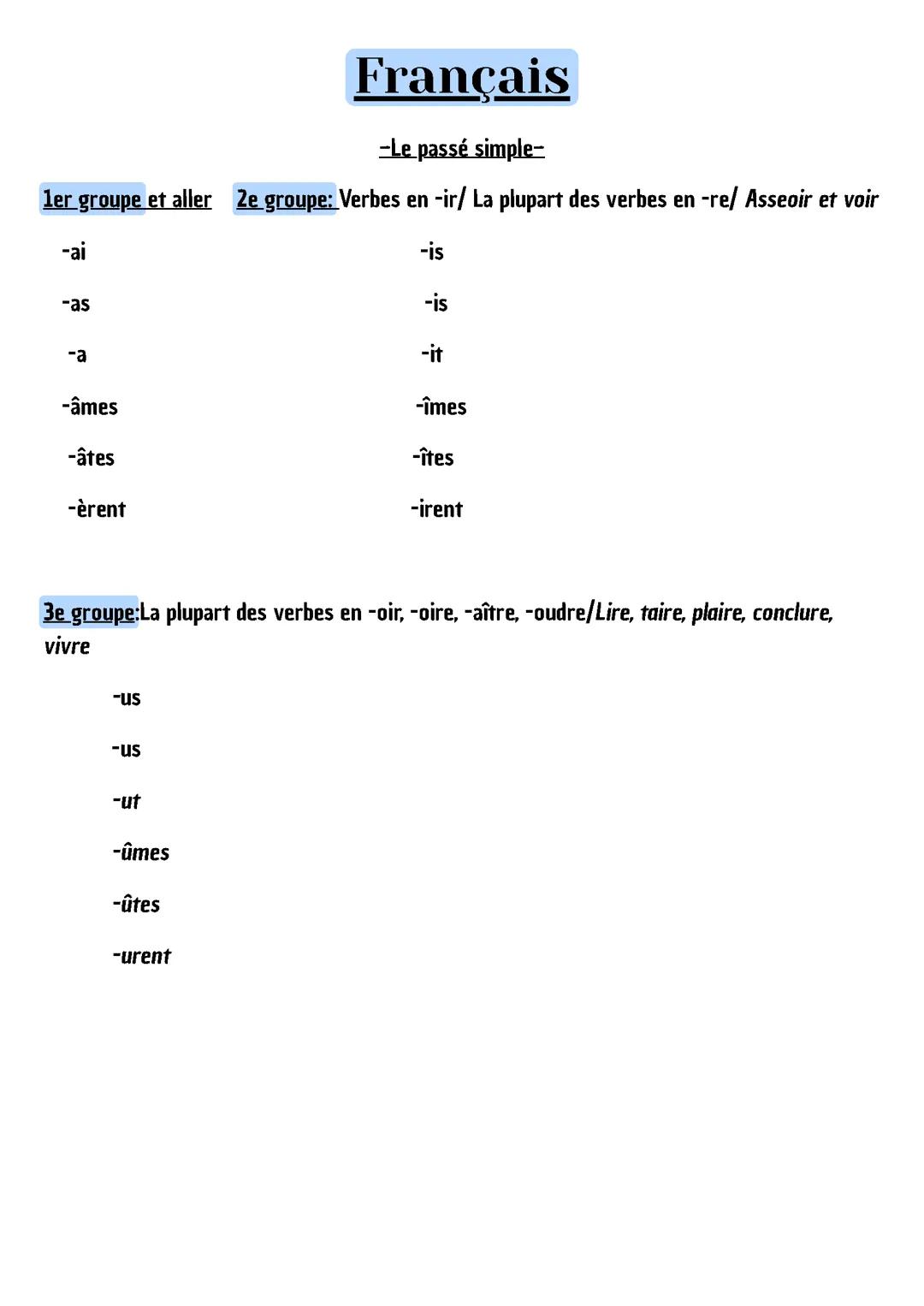-Français- Passé simple