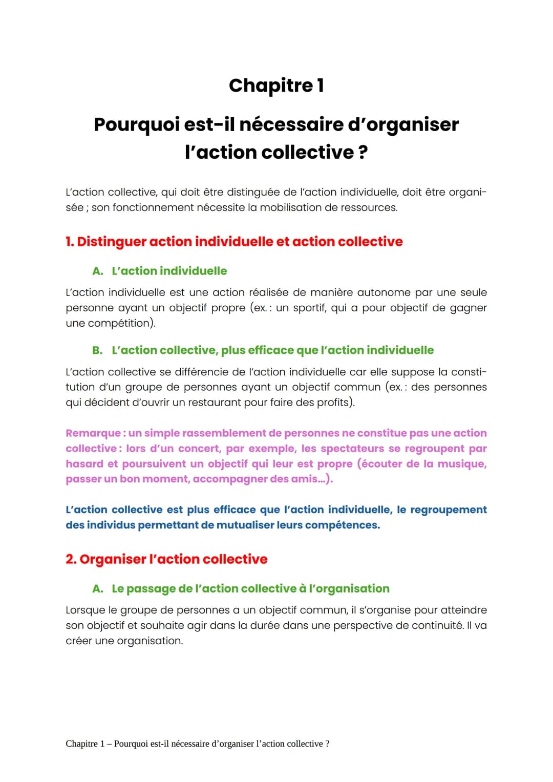Chapitre 1
Pourquoi est-il nécessaire d'organiser
l'action collective ?
L'action collective, qui doit être distinguée de l'action individuel