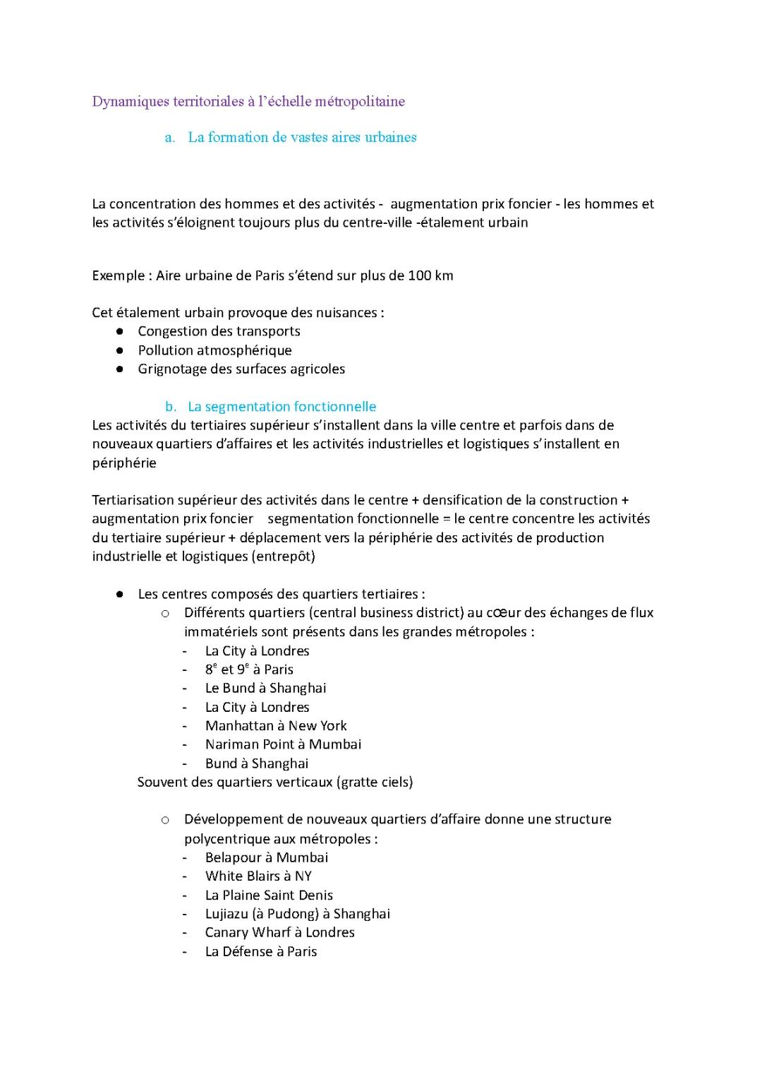 Dynamiques territoriales à l’échelle métropolitaine