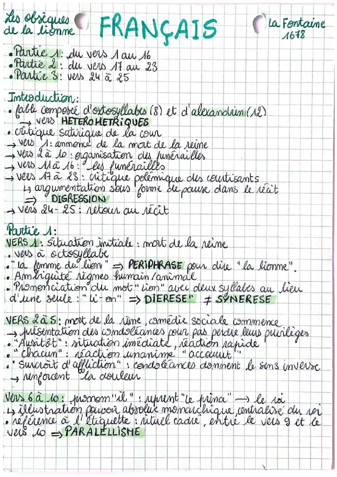 Les obsèques de la lionne - Analyse linéaire PDF et texte