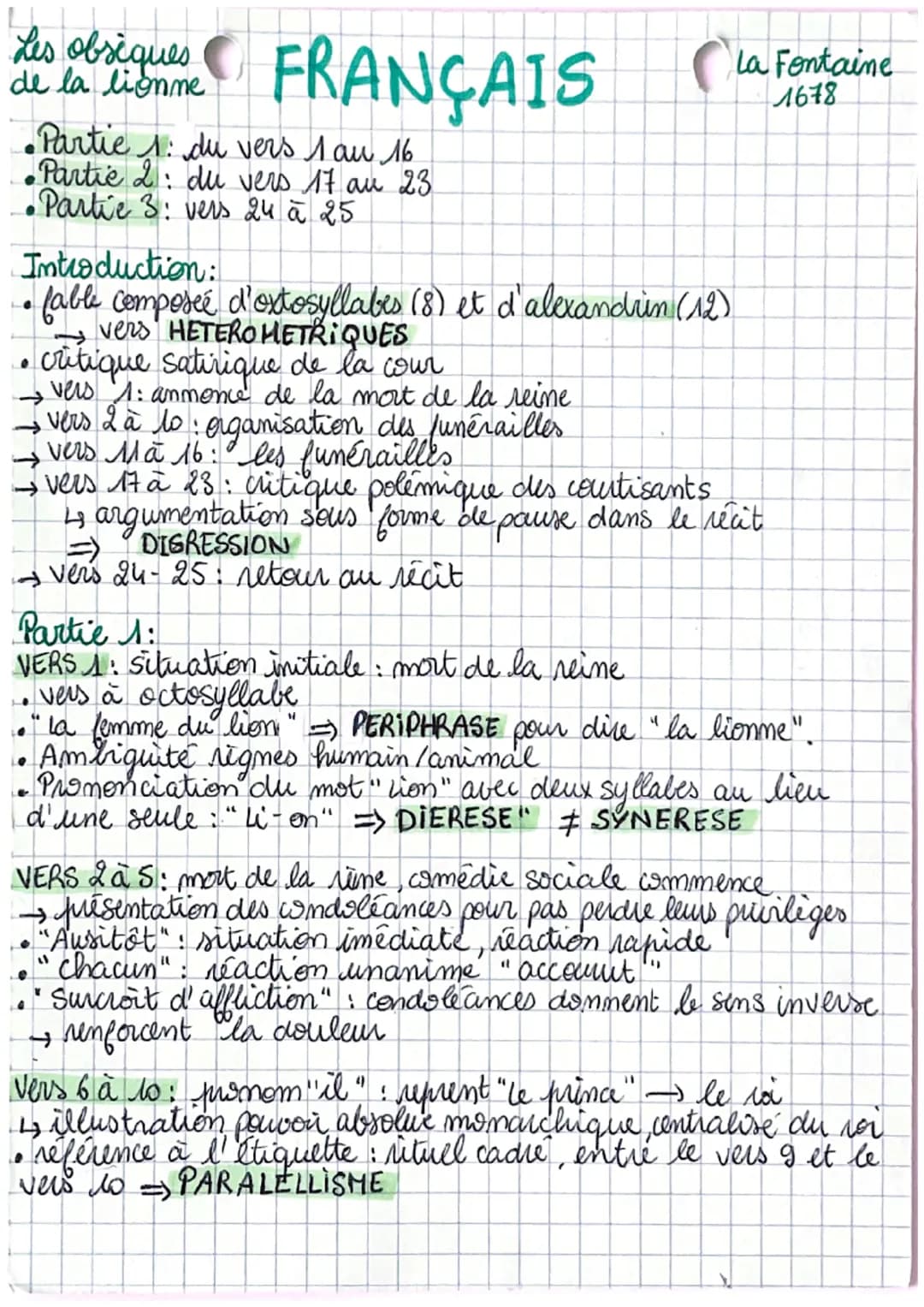 As obriques FRANÇAIS
Les
de la lionne
•Partie 1: du vers 1 au 16.
•Partie 2: du vers 17 au 23.
•Partie 3: vers 24 à 25
Introduction:
fable c