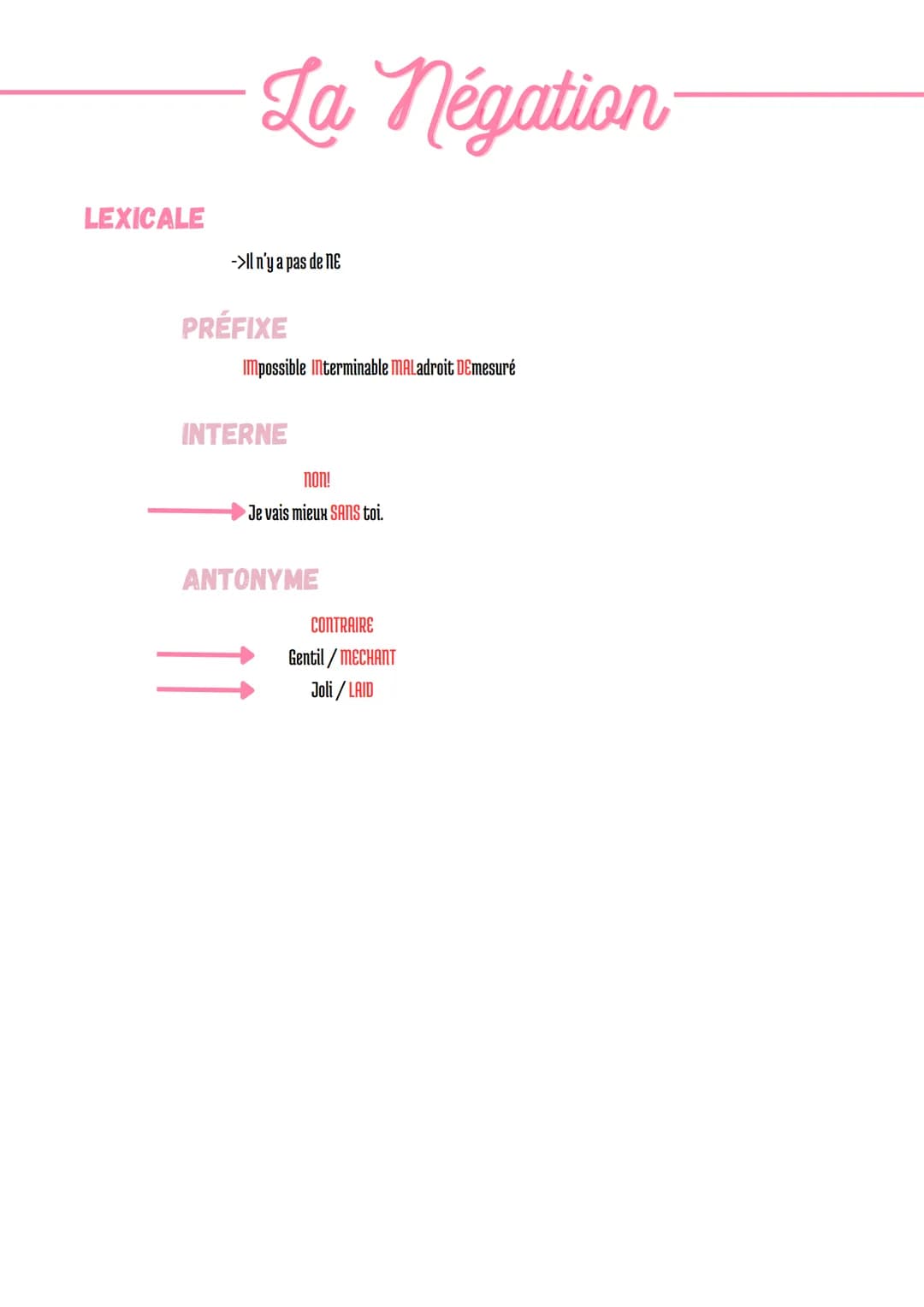 SYNTAXIQUE
La négation
-> Il y'a ne dans la phrs.
TOTALE
-> le ne est "discordantiel"
-> Le PAS est "forclusif"
-> La négation TOTALE se rec