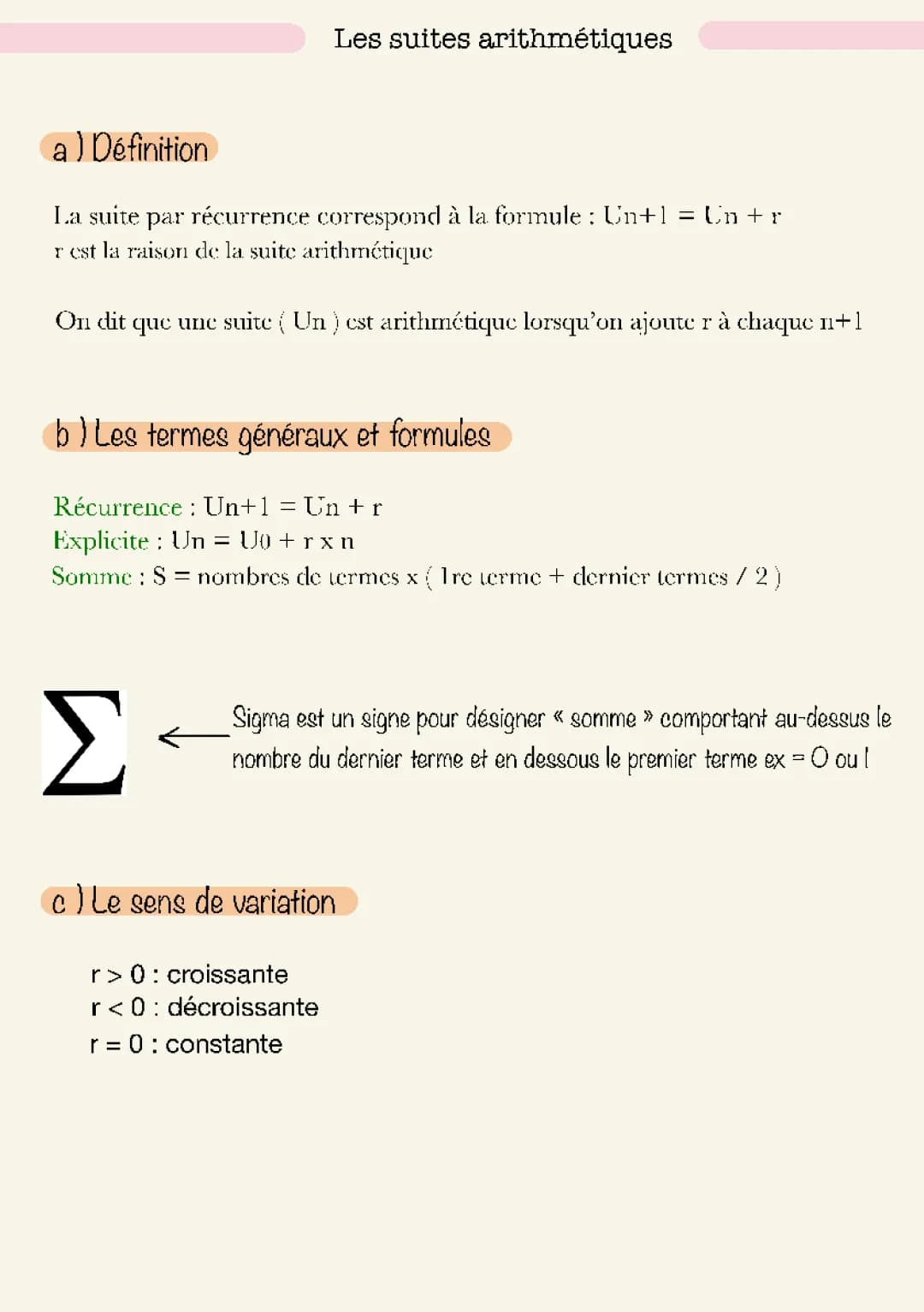 Les suites arithmétiques 