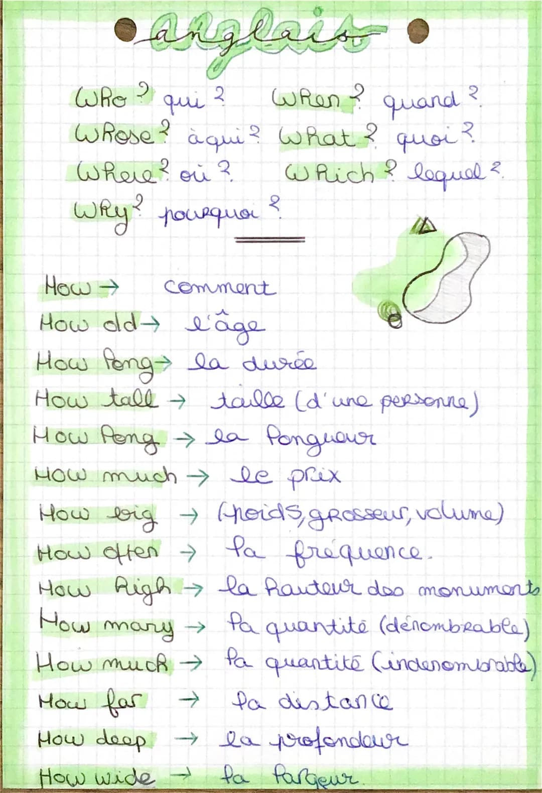 •Anglais
Who ? qui ?
2
When ? quand ?
WRose ? à qui? What ? quoi ?
Where? où ?
Which ? lequel ?
२
шку? роследия
१
How →
comment
How old → l'