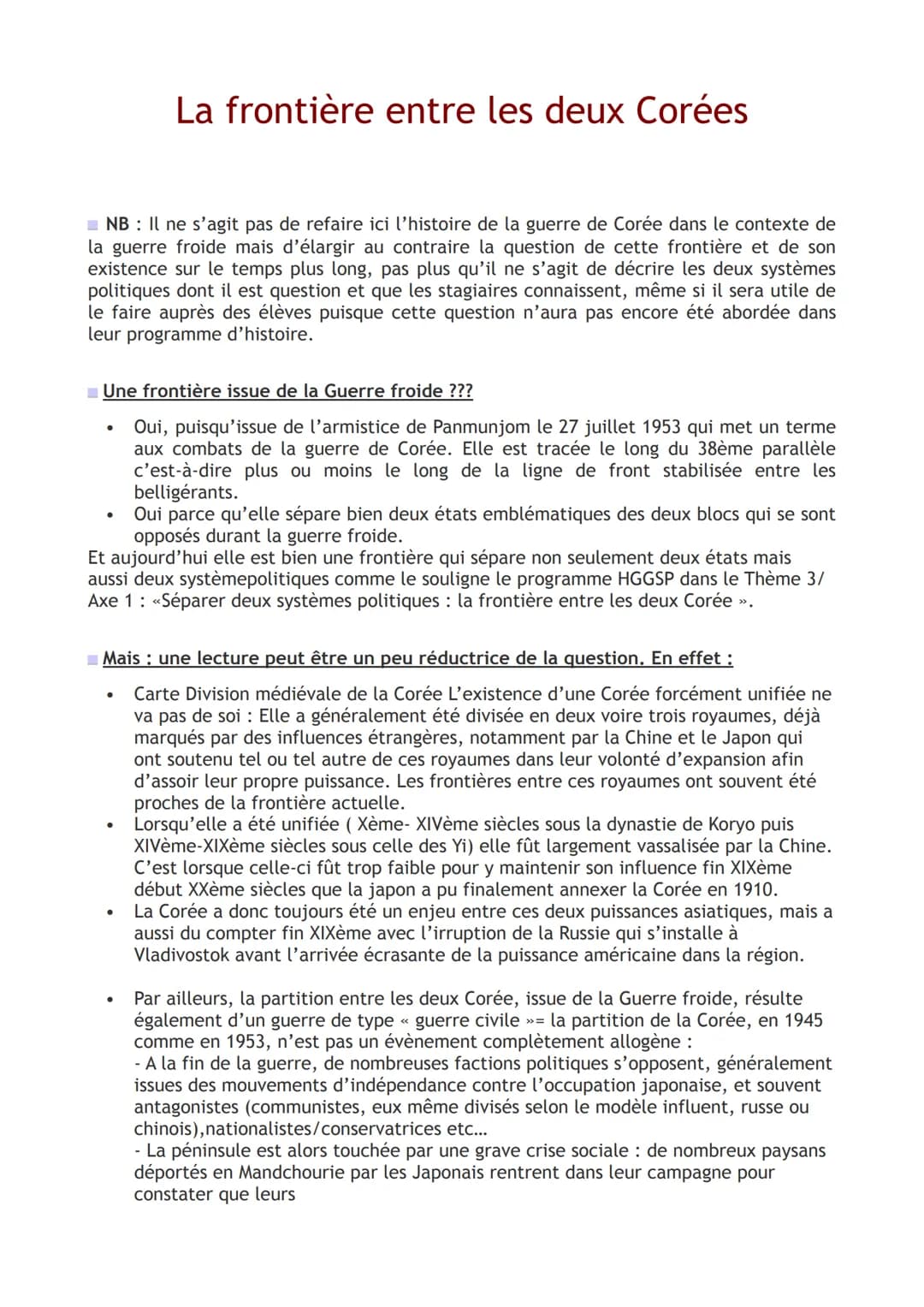 
<p>Il ne s'agit pas ici de refaire l'histoire de la guerre de Corée dans le contexte de la guerre froide, mais d'élargir au contraire la qu
