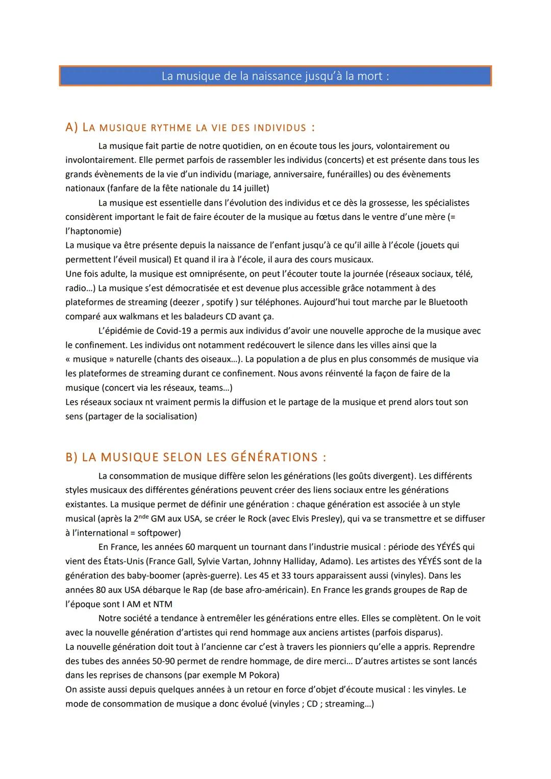 La musique de la naissance jusqu'à la mort :
A) LA MUSIQUE RYTHME LA VIE DES INDIVIDUS :
La musique fait partie de notre quotidien, on en éc