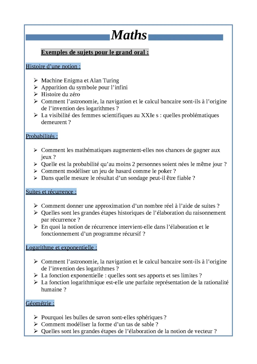 Sujets Grand Oral Maths 2024 - Corrigé et PDF