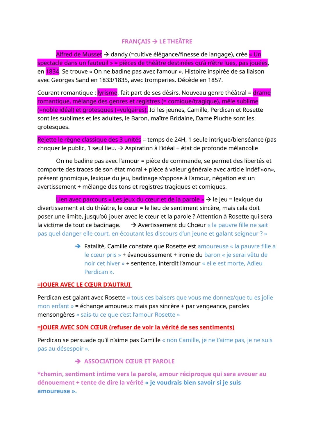 --- OCR Start ---
FRANÇAIS → LE THEATRE
Alfred de Musset → dandy (=cultive élégance/finesse de langage), crée « Un
spectacle dans un fauteui