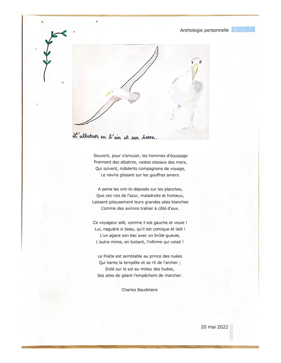 FLEURS
DU
MAL
Anthologie personnelle
EMMA MELO 18 I.
Anthologie personnelle
« L'albatros »>, poème II
J'ai décidé de choisir le poème « L'al