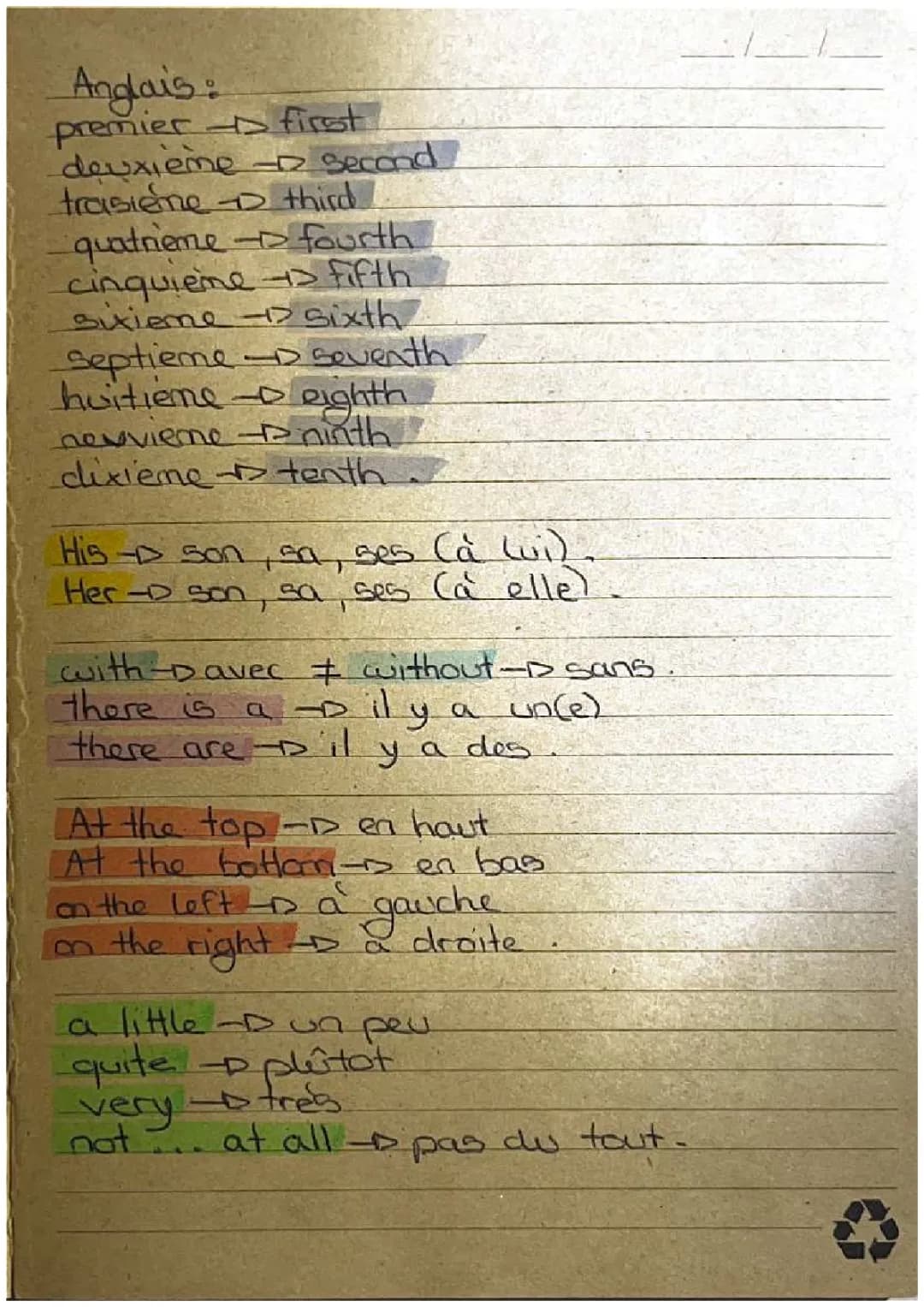 10 fiches de vocabulaire en anglais 