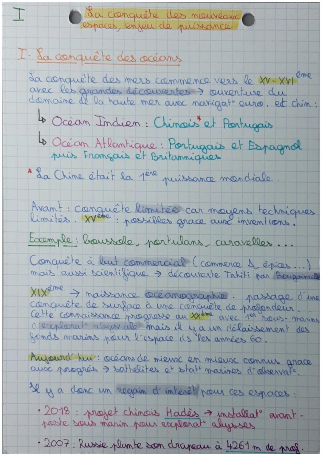H
La conquête des nouveano
espaces, enjeu de puissance
I. La conquête des océans
avec les
eme
La conquête des mers commence vers le XV-XVI
g