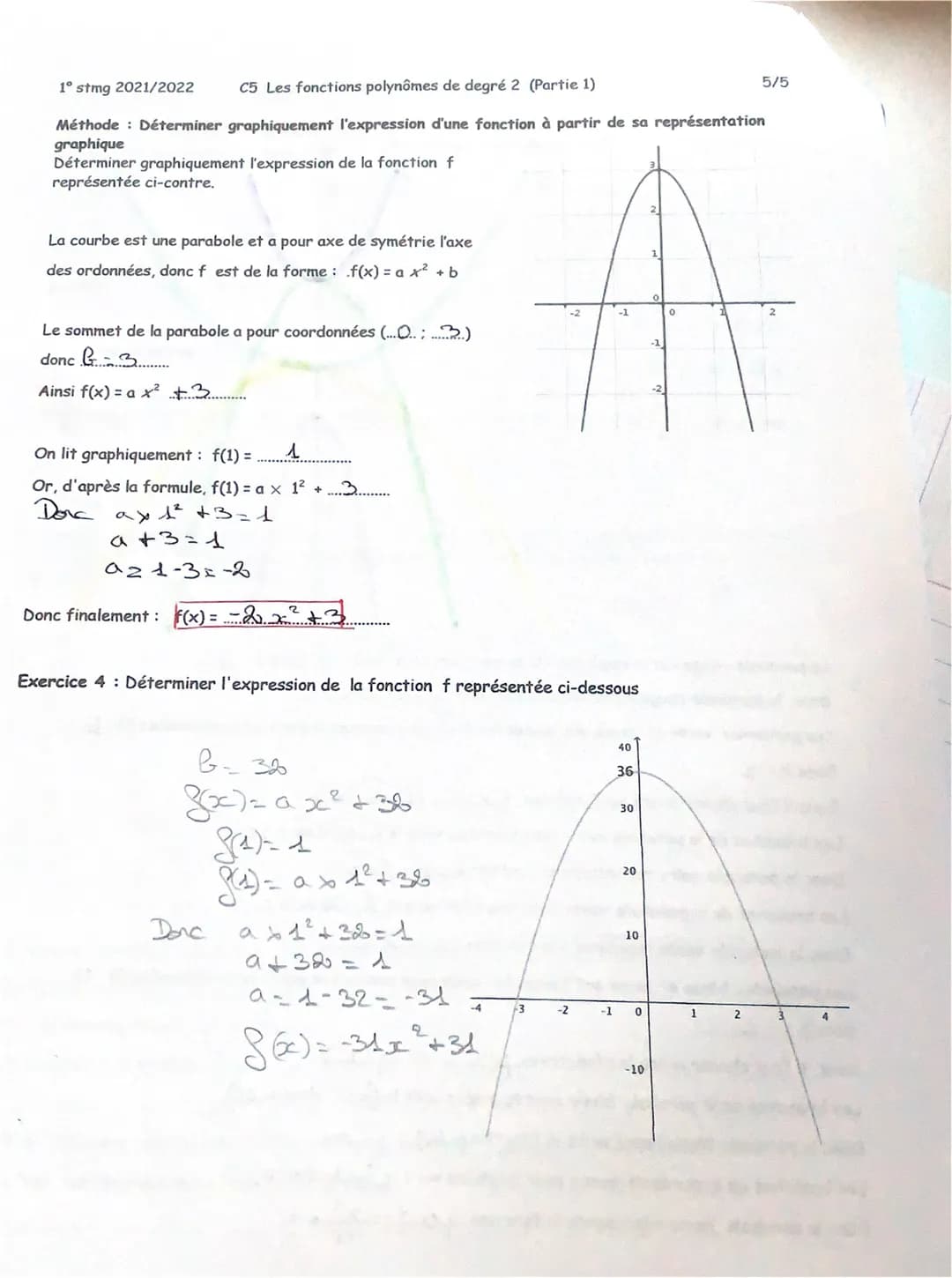 1° stmg 2021/2022 C5 Les fonctions polynômes de degré 2 (Partie 1)
I. Définition
Les fonctions, definies sut
1R₁ Par f6x) = ax ² + B sont
de