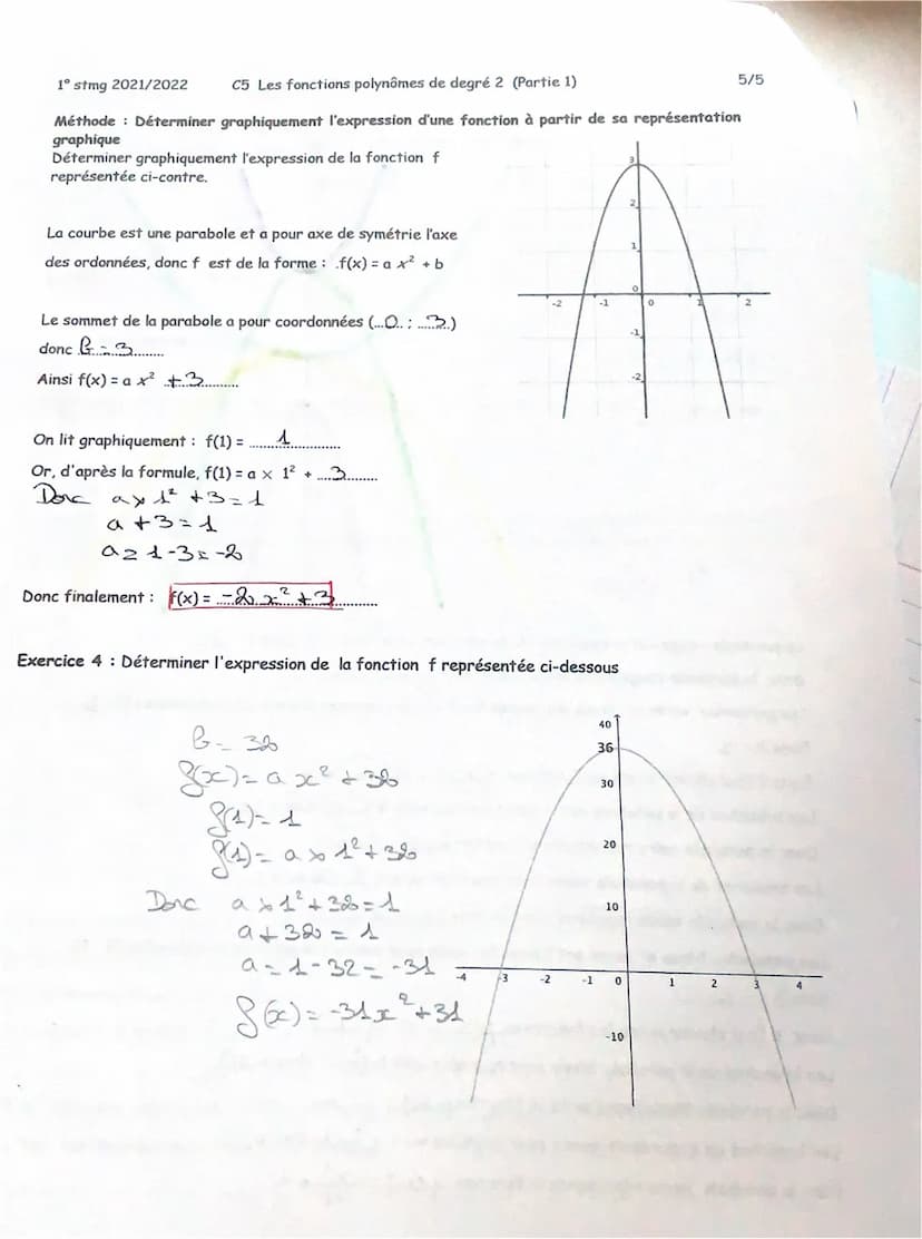 1° stmg 2021/2022 C5 Les fonctions polynômes de degré 2 (Partie 1)
I. Définition
Les fonctions, definies sut
1R₁ Par f6x) = ax ² + B sont
de