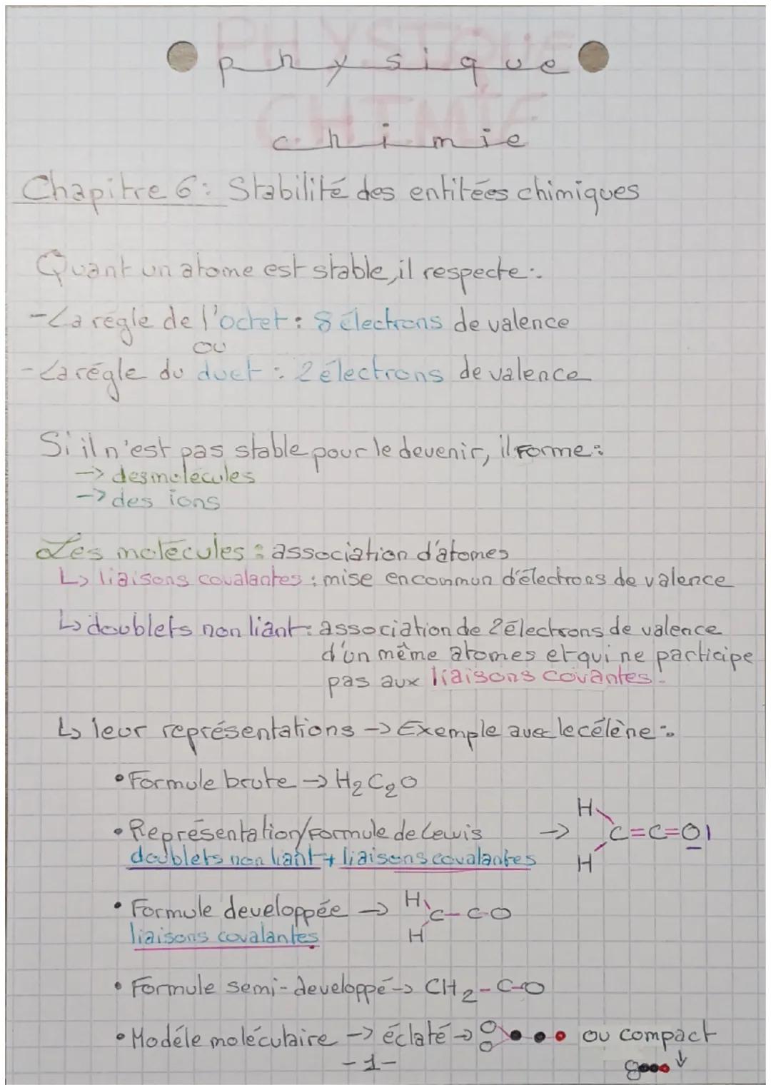 # physique
# chimie

Chapitre 6: Stabilité des entitées chimiques.

Quant un atome est stable, il respecte:.

-La regle de l'ocket: 8 électr