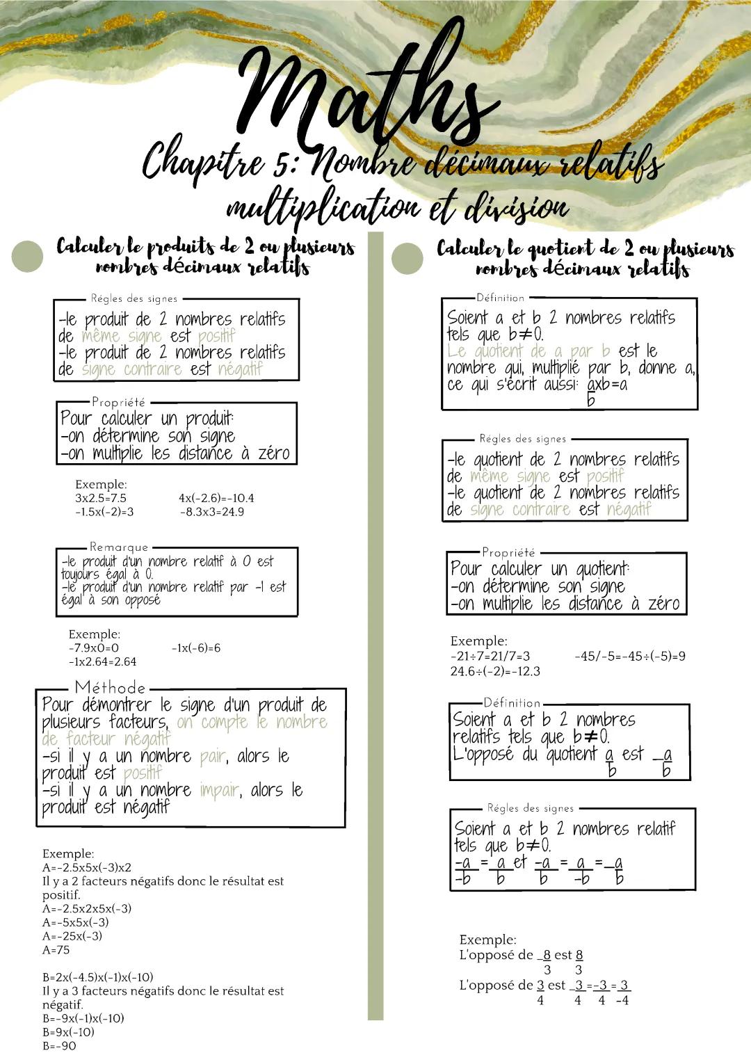 Nombre décimaux relatifs multiplication et division