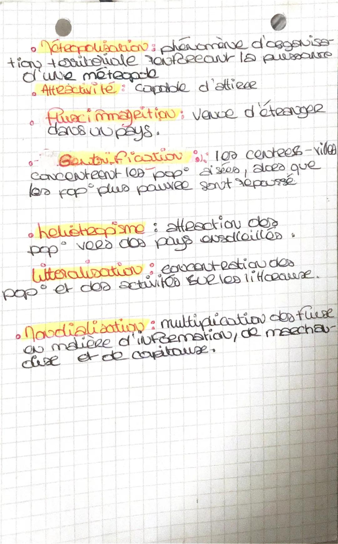 Géographie:
Ajees vobaines, Nouvelle goographie d'ove
france mondialisée
Définitions:
。 AiRe upbaine: espace continu. compose
d'une ville de