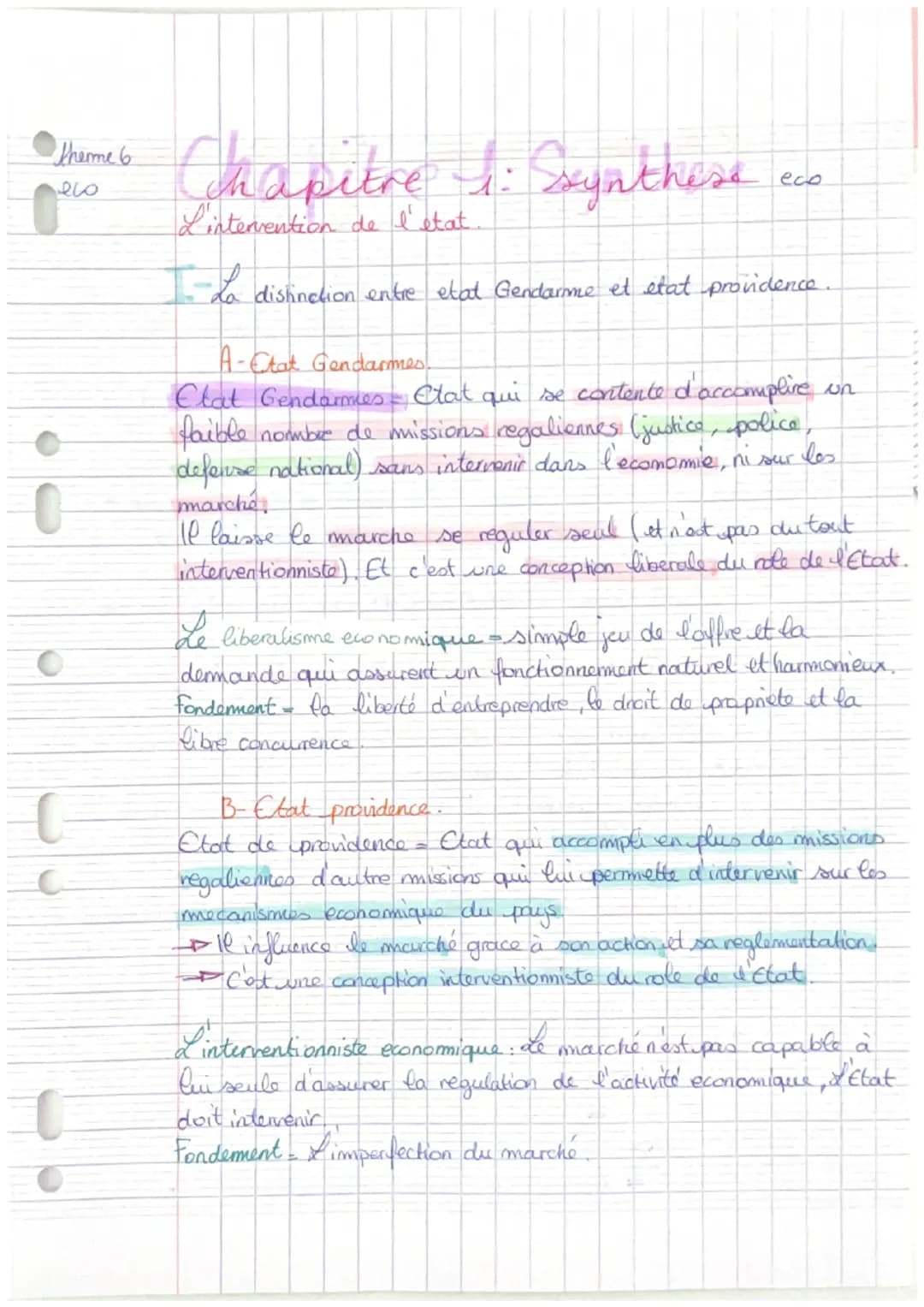 •Homes Chapitre 1: Synthese
therme 6
elo
L'intervention de l'etat.
I--La distinction entre etat Gendarme et état providence.
C
C
C
O
A-Etat 