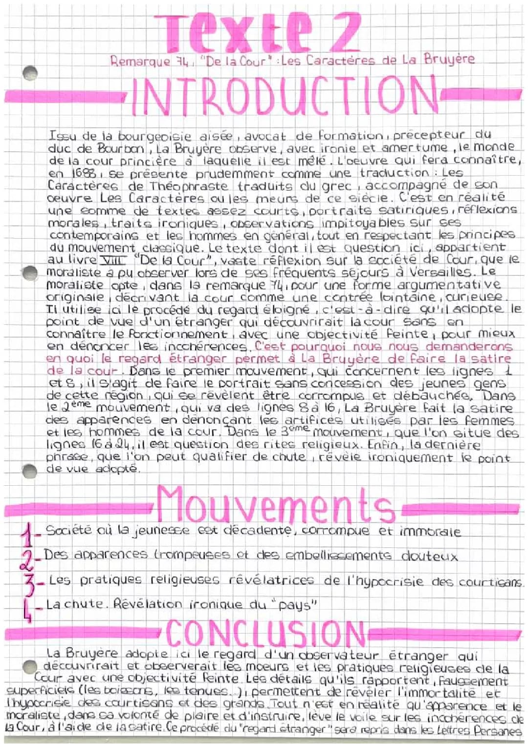 Remarque 74 de La Bruyère : Analyse linéaire et Texte PDF